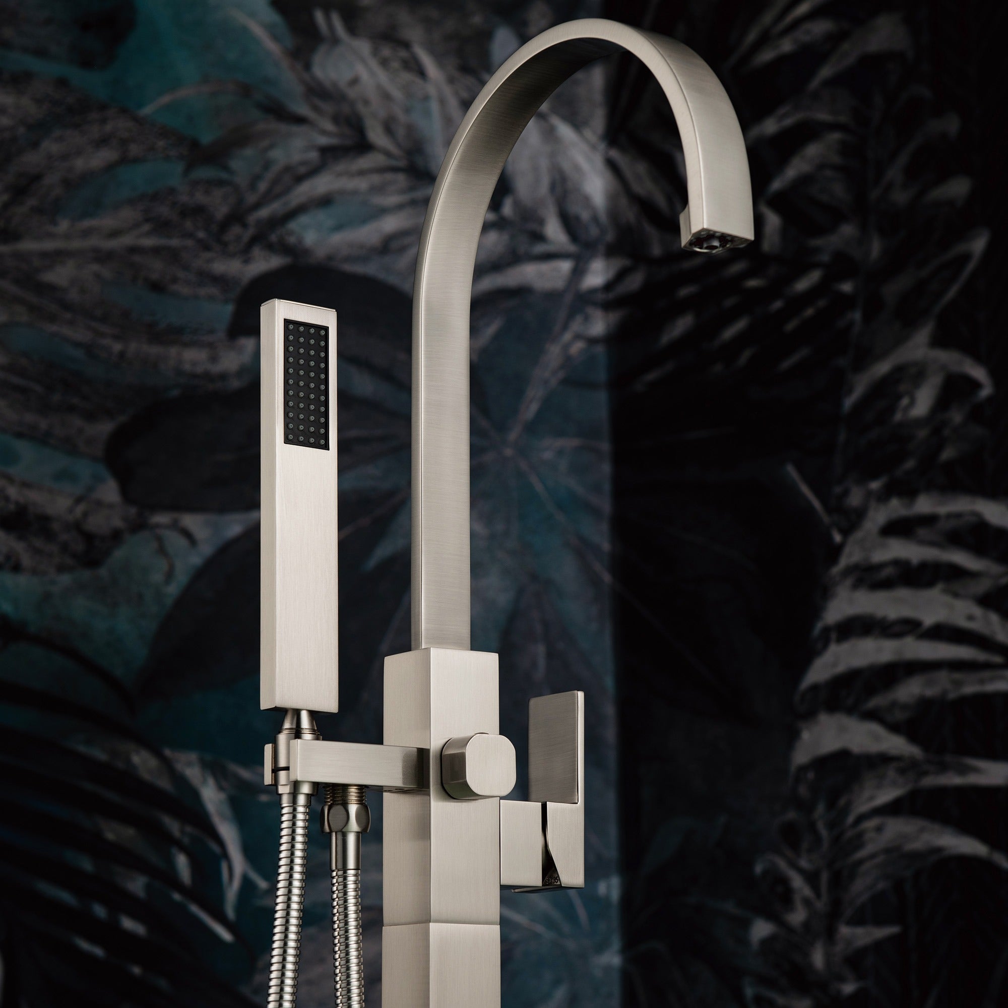 WOODBRIDGE Contemporary Single Handle Floor Mount Freestanding Tub Filler Faucet with Hand Shower, F006