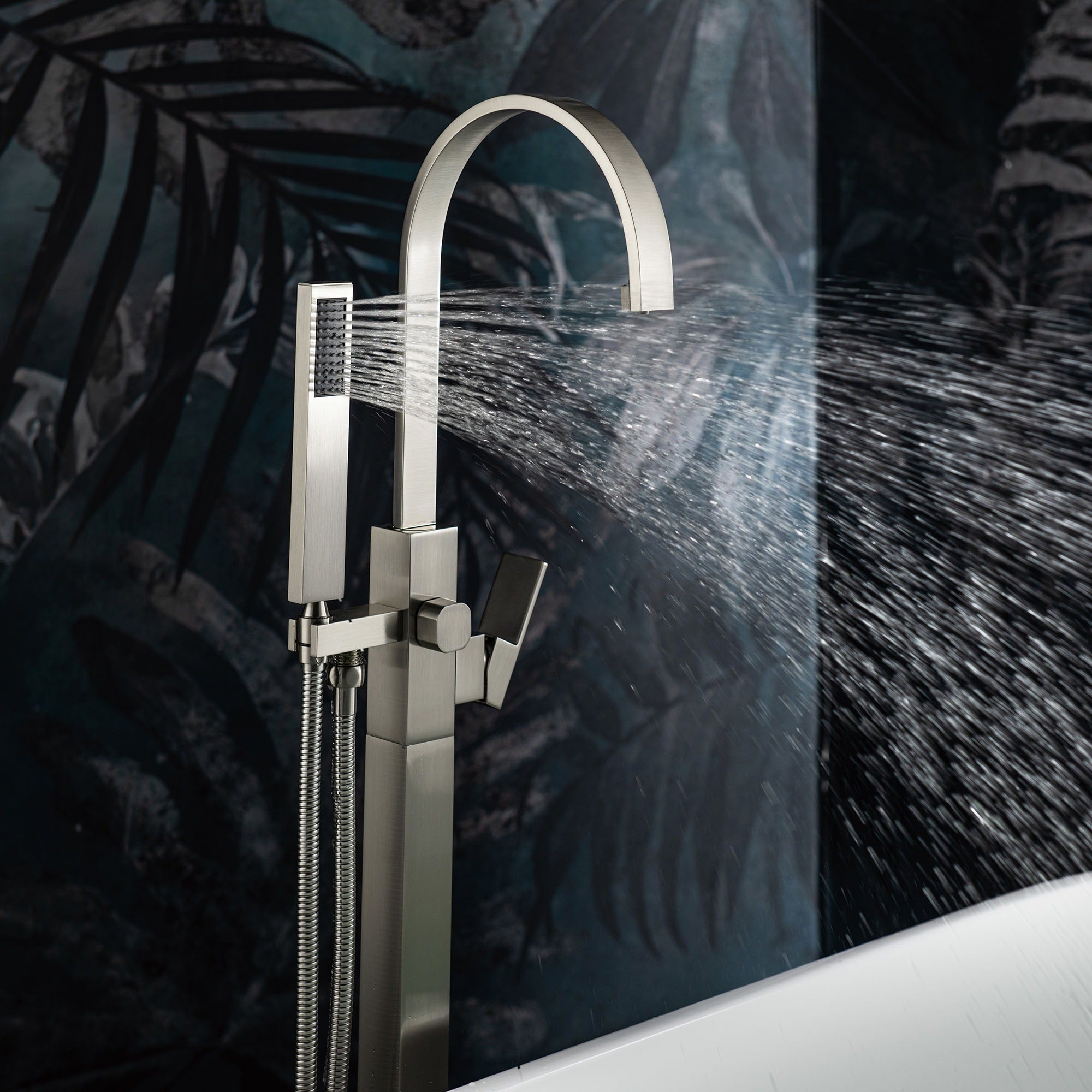 WOODBRIDGE Contemporary Single Handle Floor Mount Freestanding Tub Filler Faucet with Hand Shower, F006