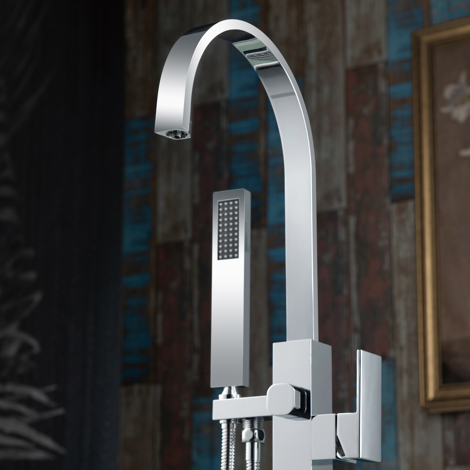 WOODBRIDGE Contemporary Single Handle Floor Mount Freestanding Tub Filler Faucet with Hand Shower, F006