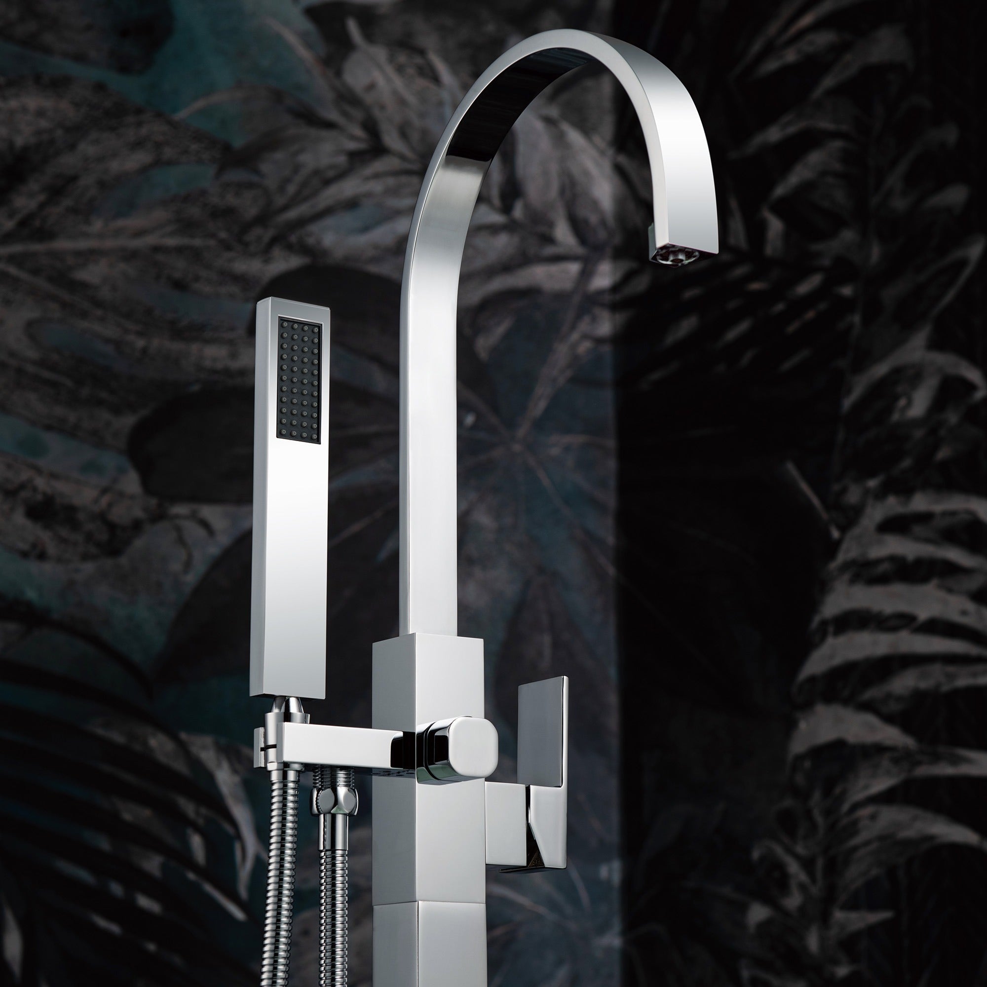WOODBRIDGE Contemporary Single Handle Floor Mount Freestanding Tub Filler Faucet with Hand Shower, F006