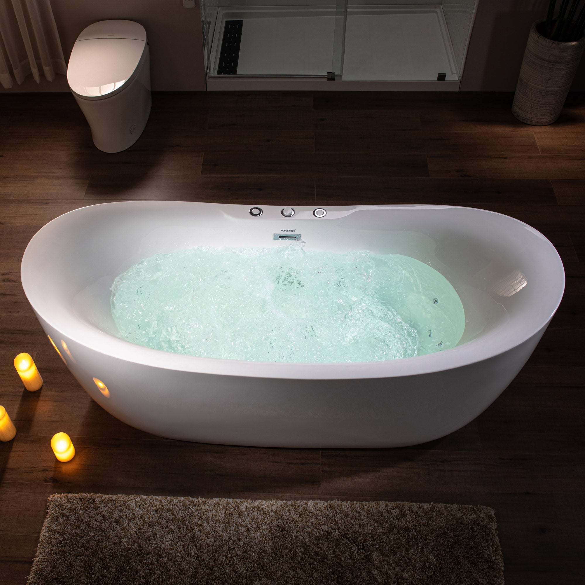 WOODBRIDGE 71" x 31-1/2" Whirlpool Water Jetted and Air Bubble Freestanding Heated Soaking Combination Bathtub