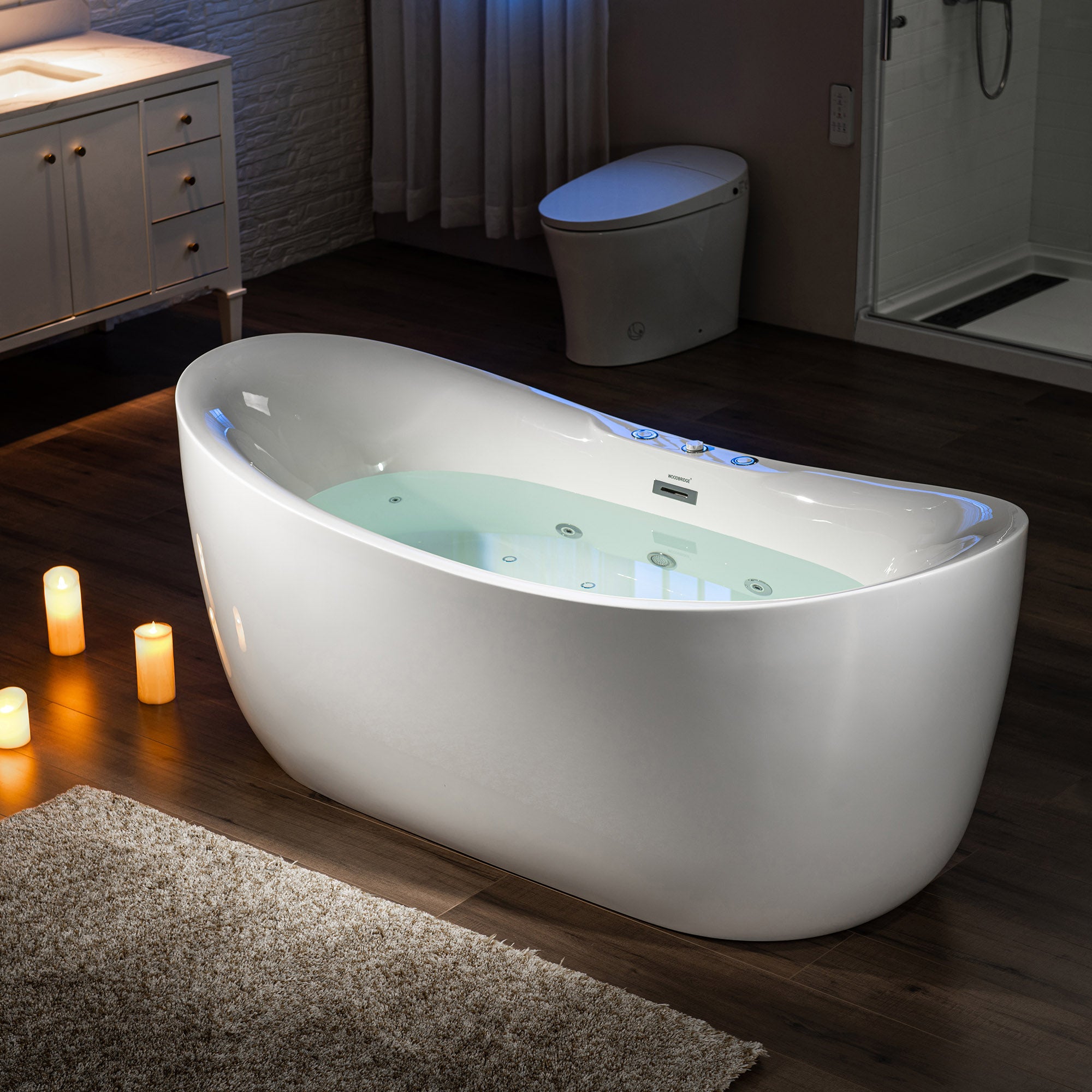 WOODBRIDGE 71" x 31-1/2" Whirlpool Water Jetted and Air Bubble Freestanding Heated Soaking Combination Bathtub