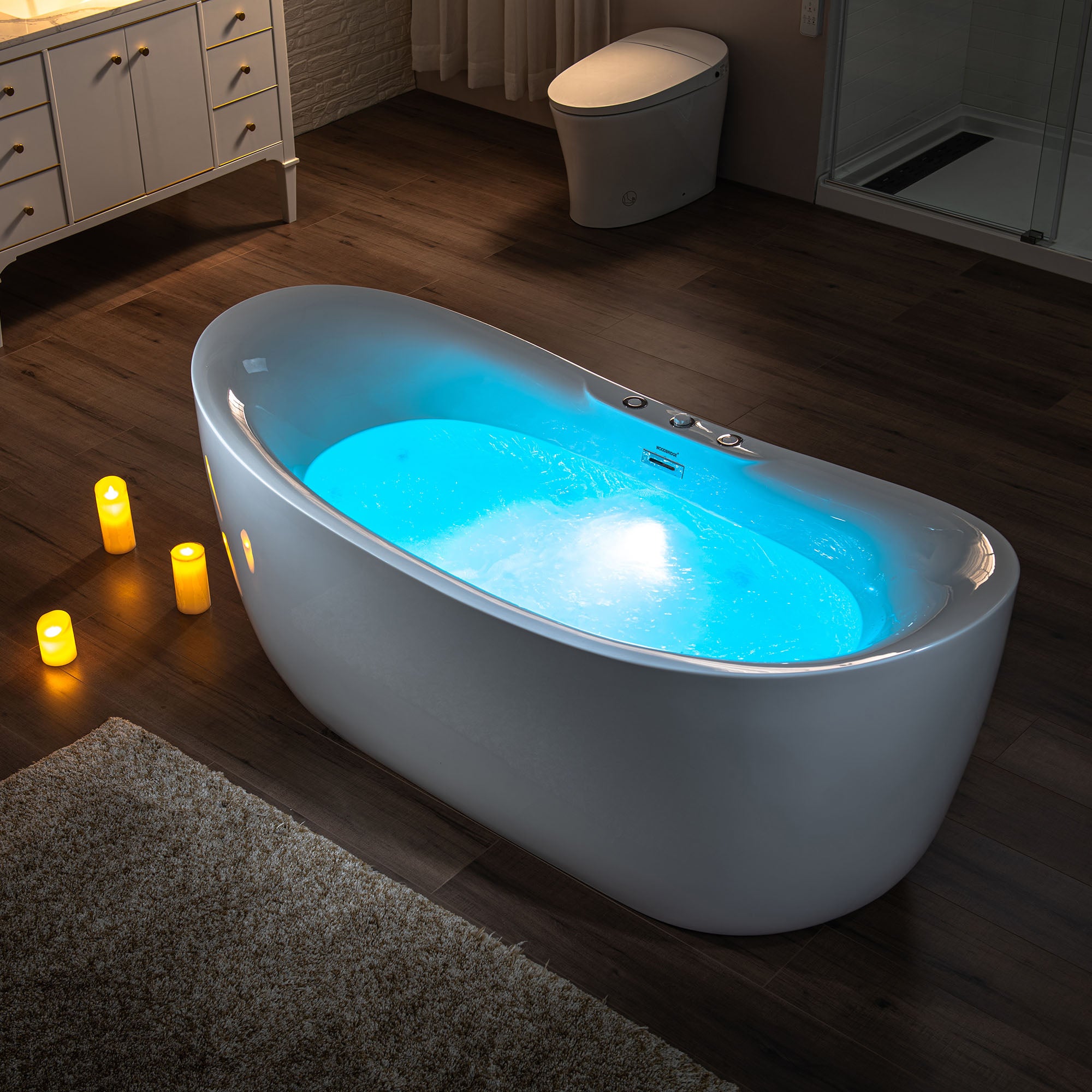 WOODBRIDGE 71" x 31-1/2" Whirlpool Water Jetted and Air Bubble Freestanding Heated Soaking Combination Bathtub