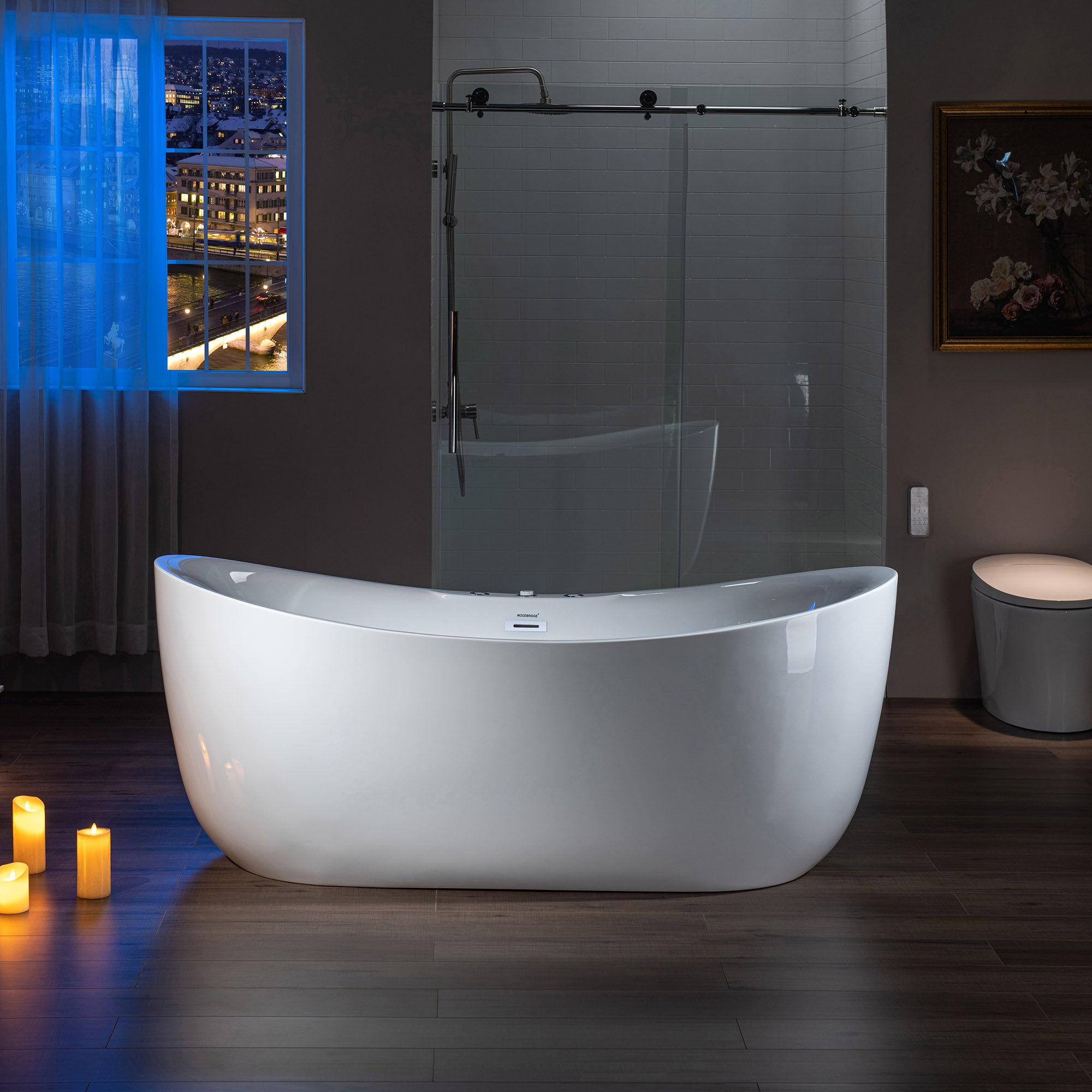 WOODBRIDGE 71" x 31-1/2" Whirlpool Water Jetted and Air Bubble Freestanding Heated Soaking Combination Bathtub