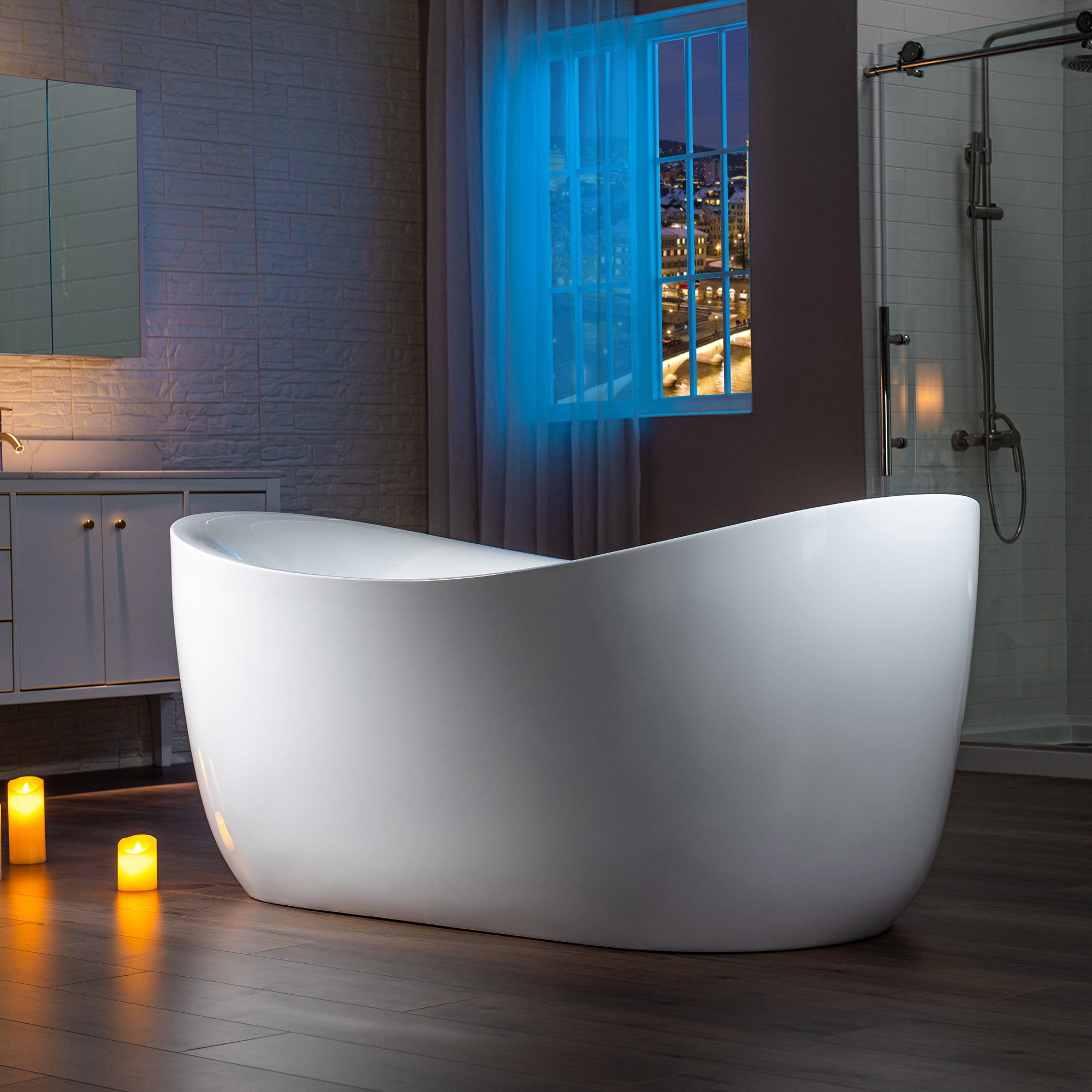 WOODBRIDGE 71" x 31-1/2" Whirlpool Water Jetted and Air Bubble Freestanding Heated Soaking Combination Bathtub