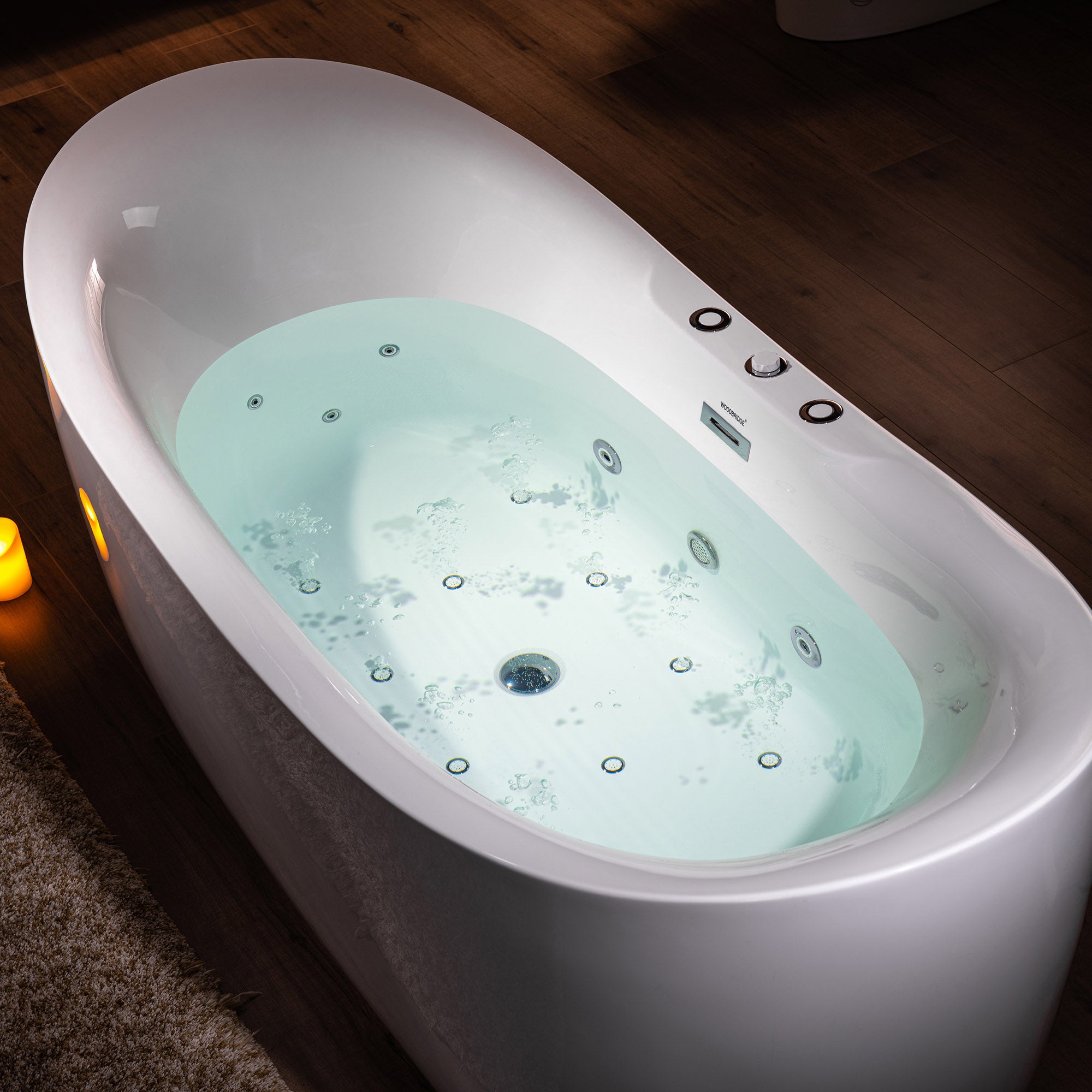 WOODBRIDGE 71" x 31-1/2" Whirlpool Water Jetted and Air Bubble Freestanding Heated Soaking Combination Bathtub
