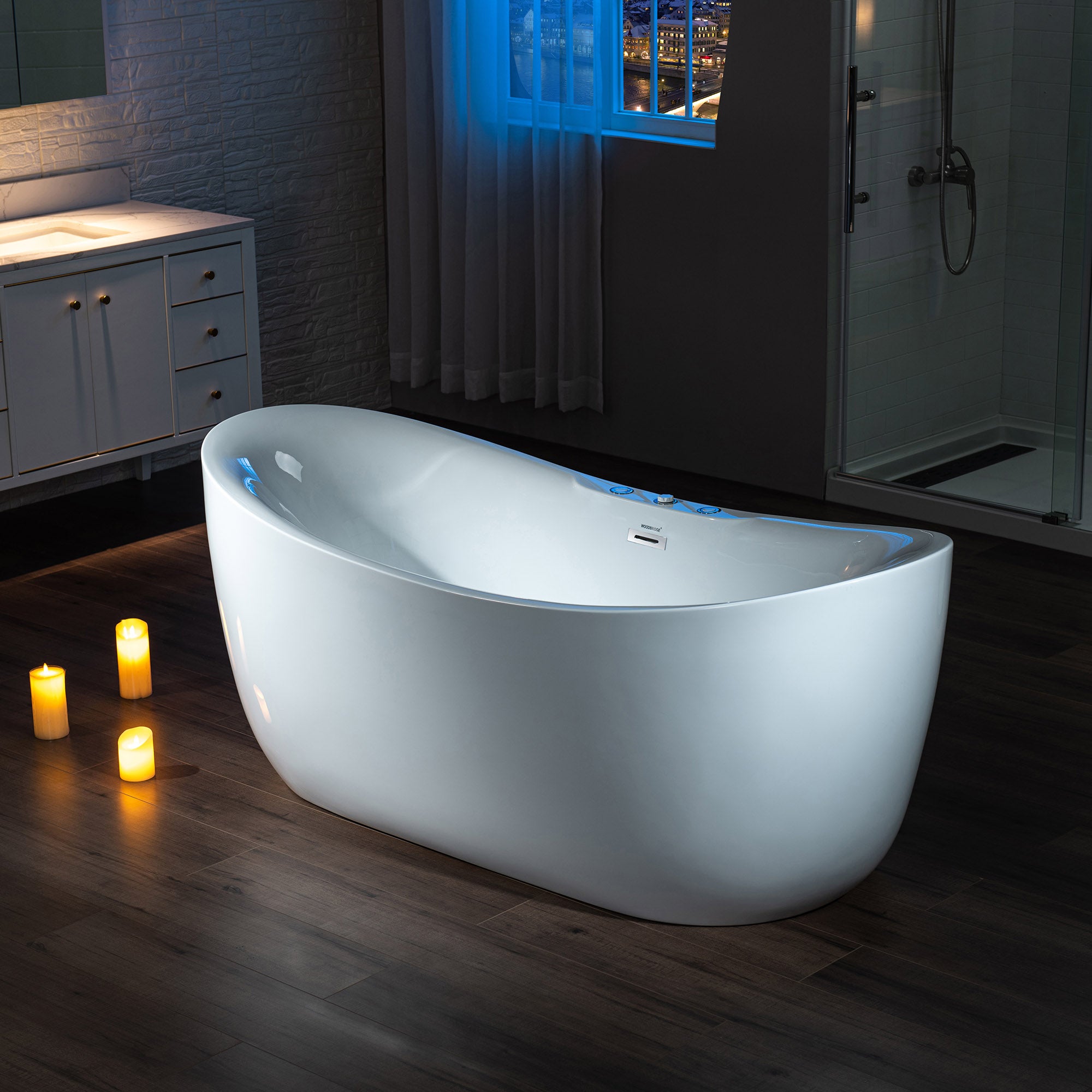 WOODBRIDGE 71" x 31-1/2" Whirlpool Water Jetted and Air Bubble Freestanding Heated Soaking Combination Bathtub