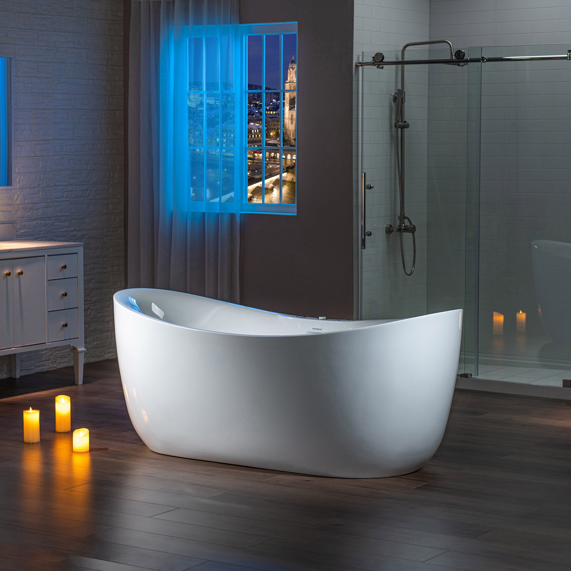 WOODBRIDGE 71" x 31-1/2" Whirlpool Water Jetted and Air Bubble Freestanding Heated Soaking Combination Bathtub