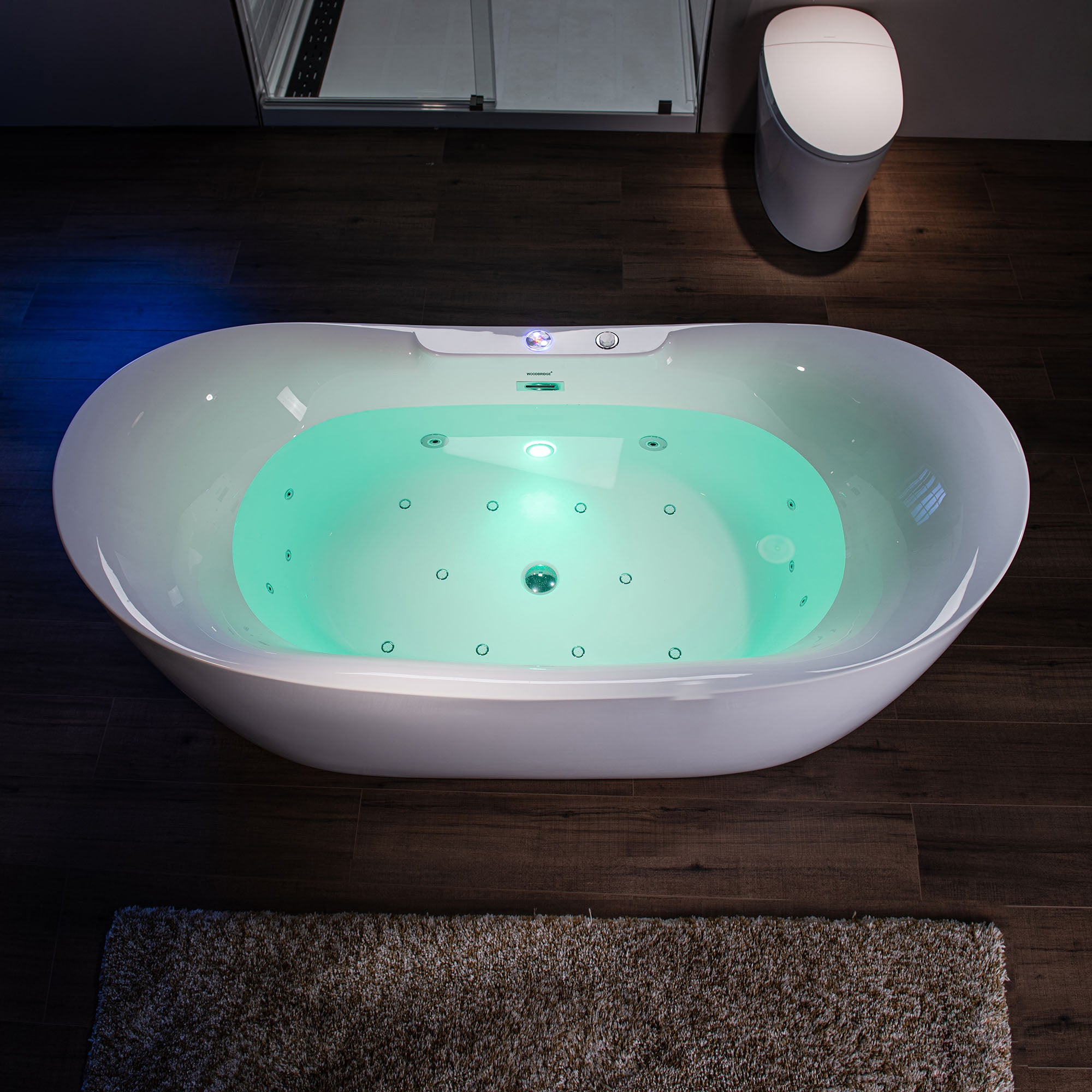 Best Seller WOODBRIDGE 72" x 35-3/8" Whirlpool Water Jetted and Air Bubble Freestanding Heated Soaking Combination Bathtub with LED control panel