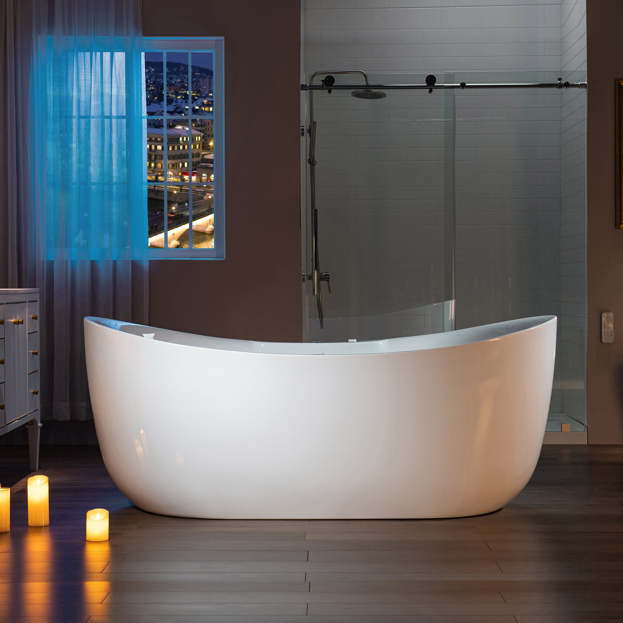 Best Seller WOODBRIDGE 72" x 35-3/8" Whirlpool Water Jetted and Air Bubble Freestanding Heated Soaking Combination Bathtub with LED control panel