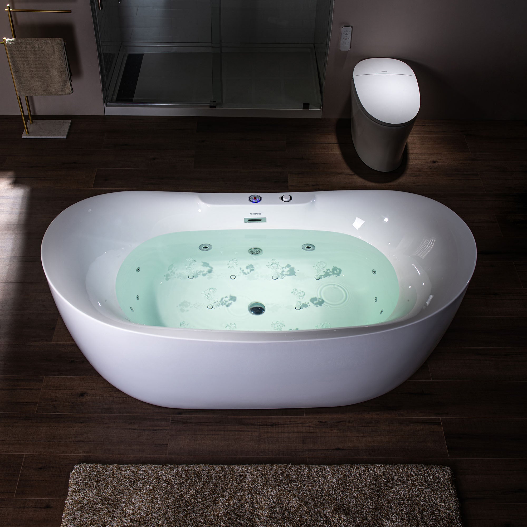Best Seller WOODBRIDGE 72" x 35-3/8" Whirlpool Water Jetted and Air Bubble Freestanding Heated Soaking Combination Bathtub with LED control panel