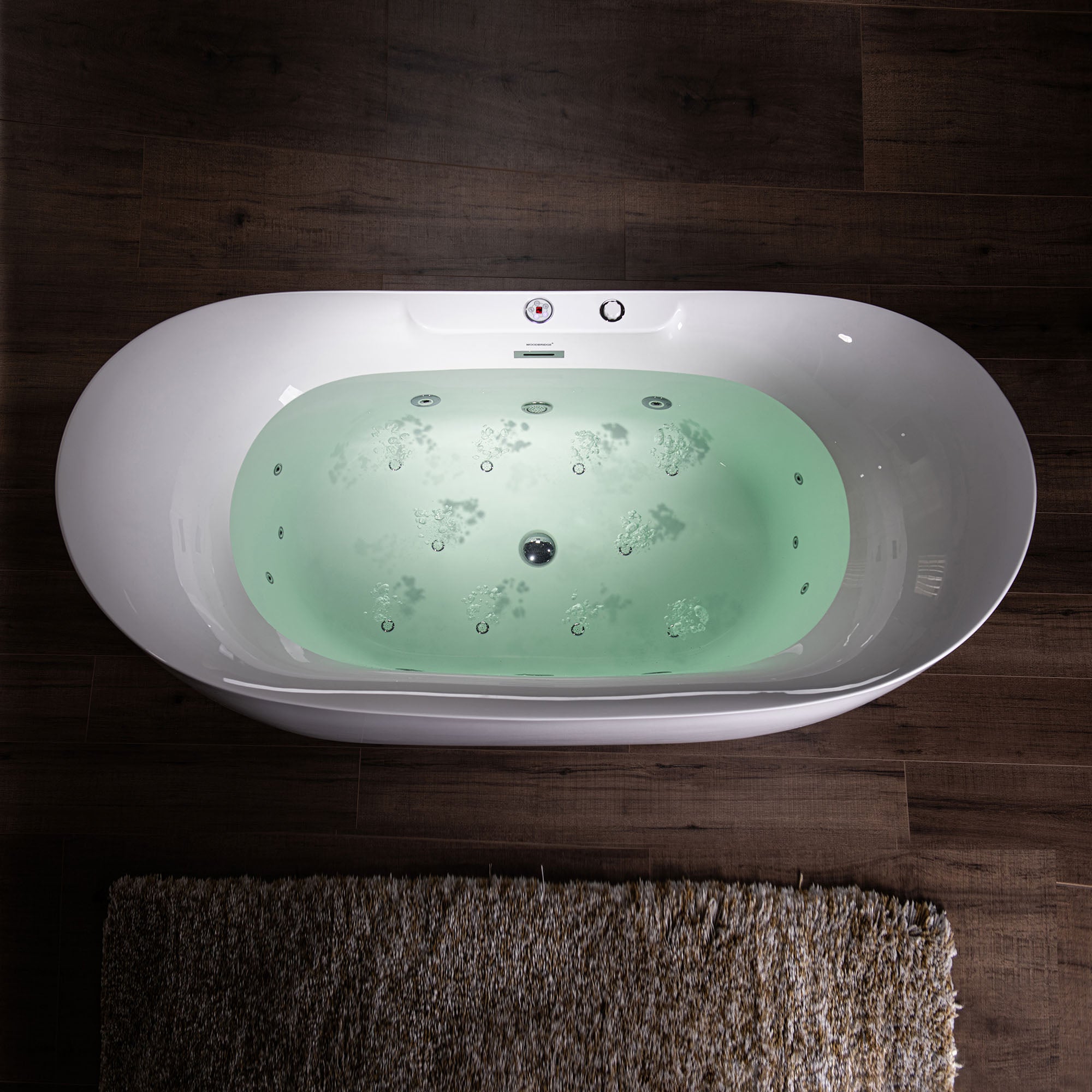 Best Seller WOODBRIDGE 72" x 35-3/8" Whirlpool Water Jetted and Air Bubble Freestanding Heated Soaking Combination Bathtub with LED control panel