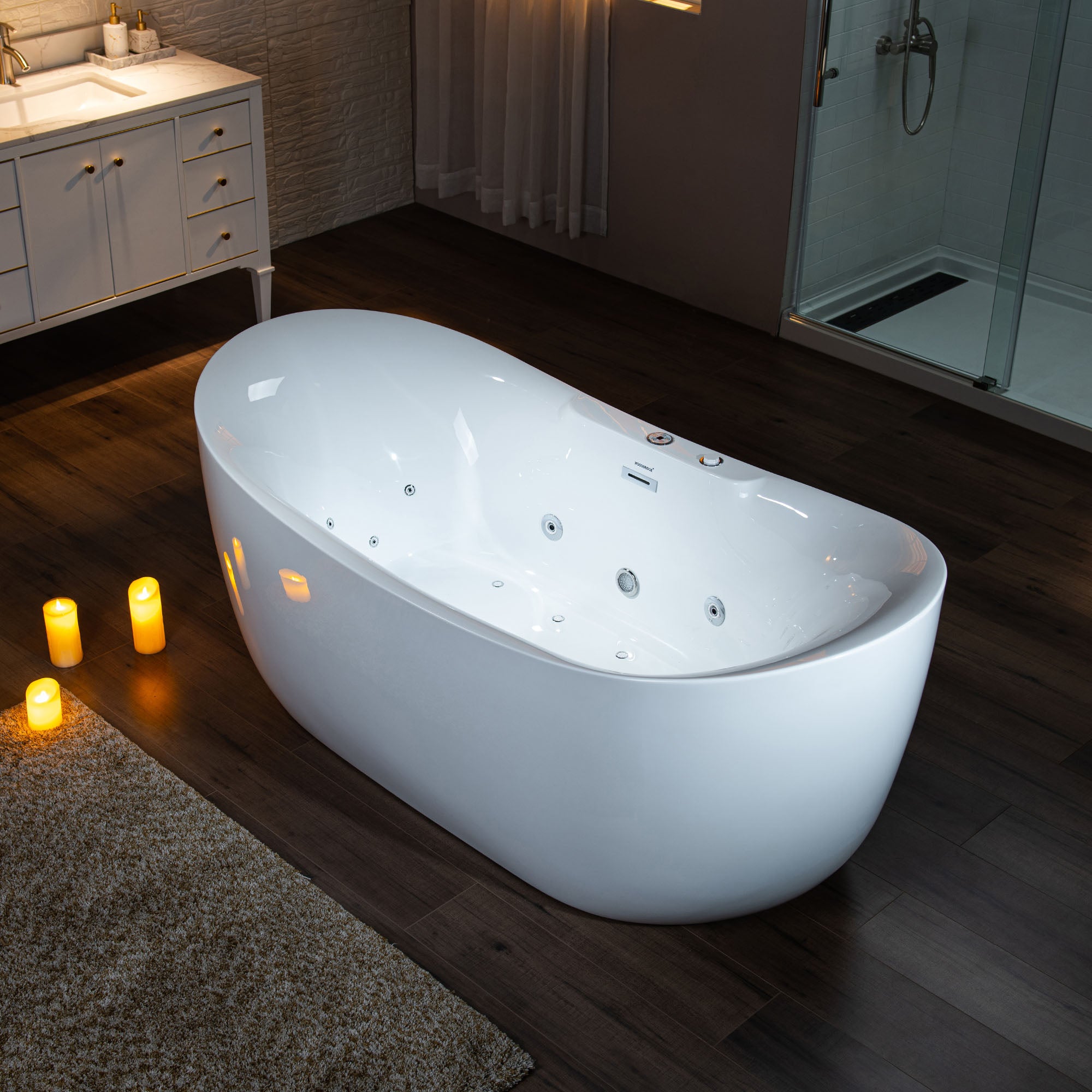 Best Seller WOODBRIDGE 72" x 35-3/8" Whirlpool Water Jetted and Air Bubble Freestanding Heated Soaking Combination Bathtub with LED control panel