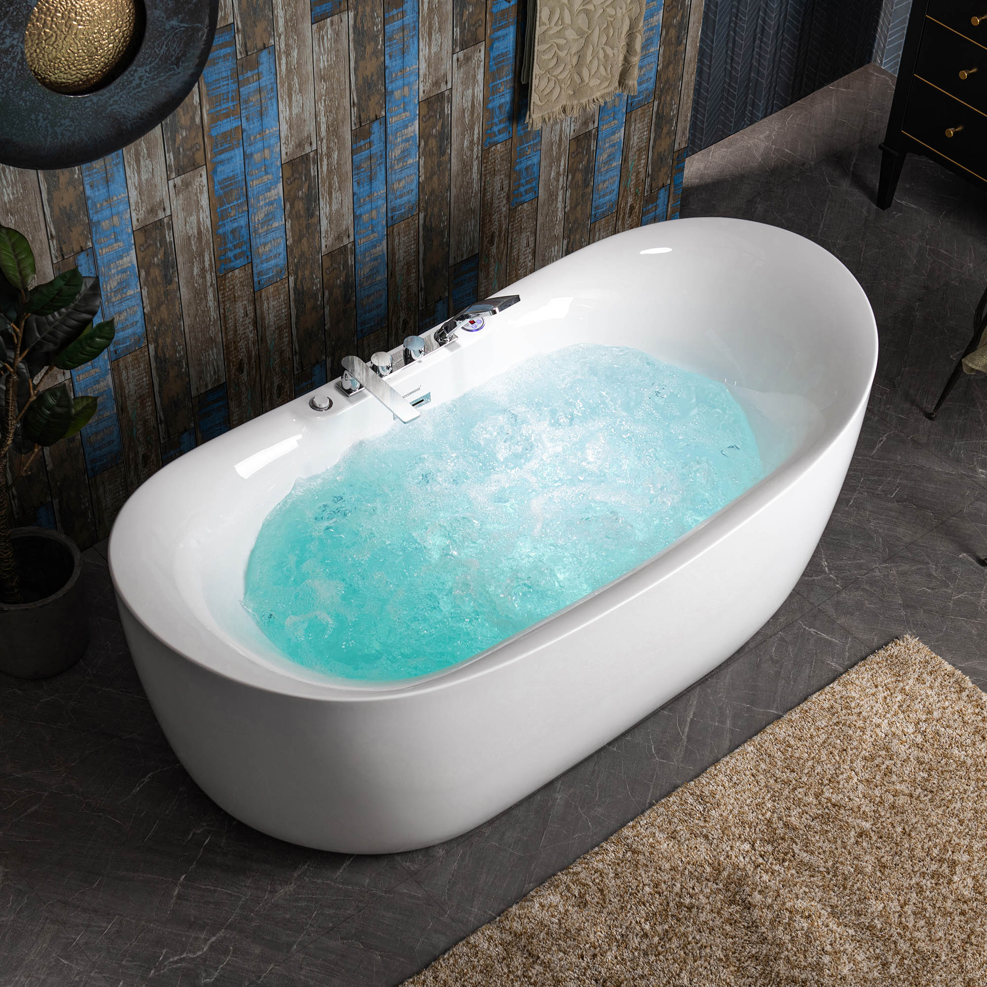 WOODBRIDGE 72" Whirlpool & Air Bubble Freestanding Heated Combination Bathtub with Tub Filler & LED Control Panel, BJ400+F0041CH