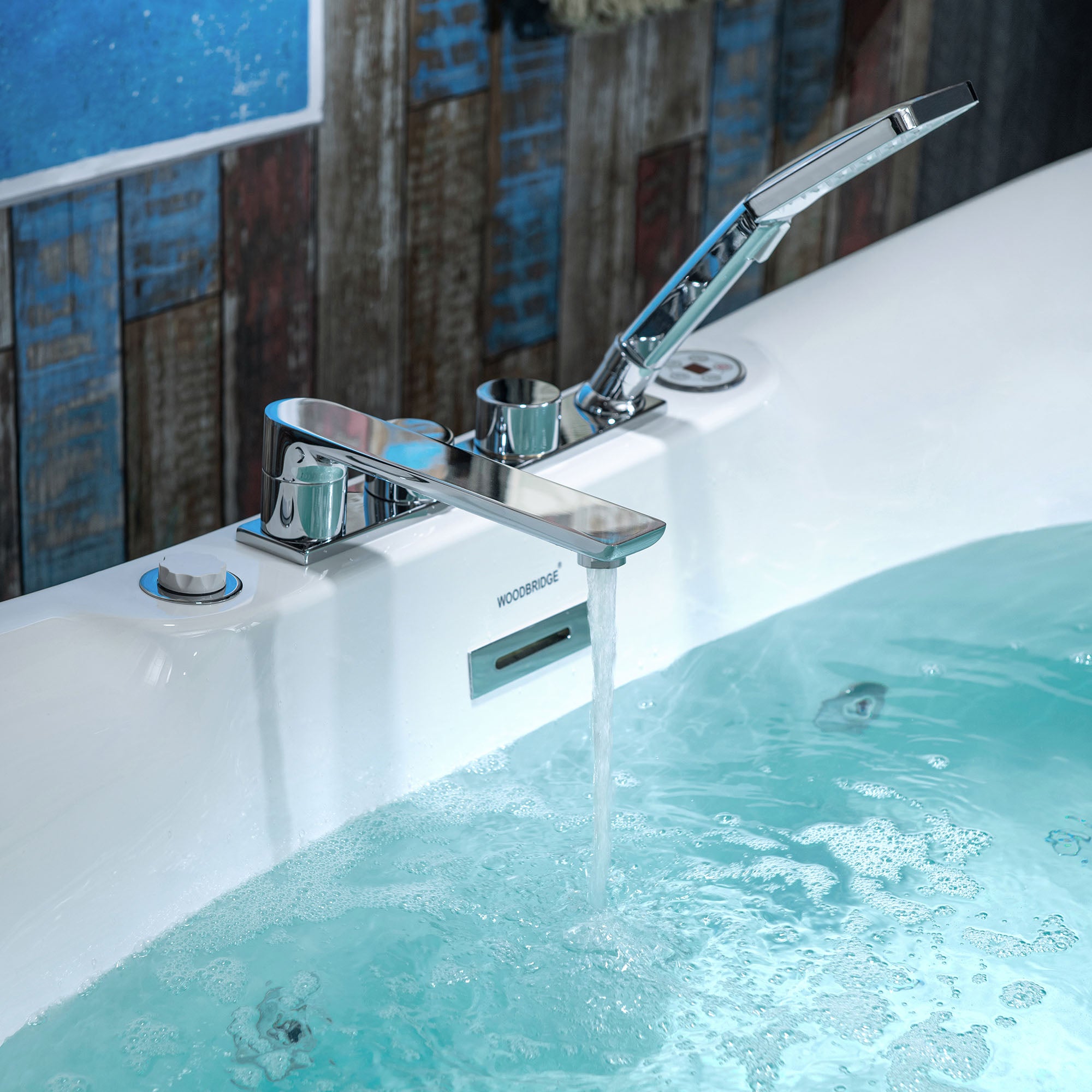 WOODBRIDGE 72" Whirlpool & Air Bubble Freestanding Heated Combination Bathtub with Tub Filler & LED Control Panel, BJ400+F0041CH