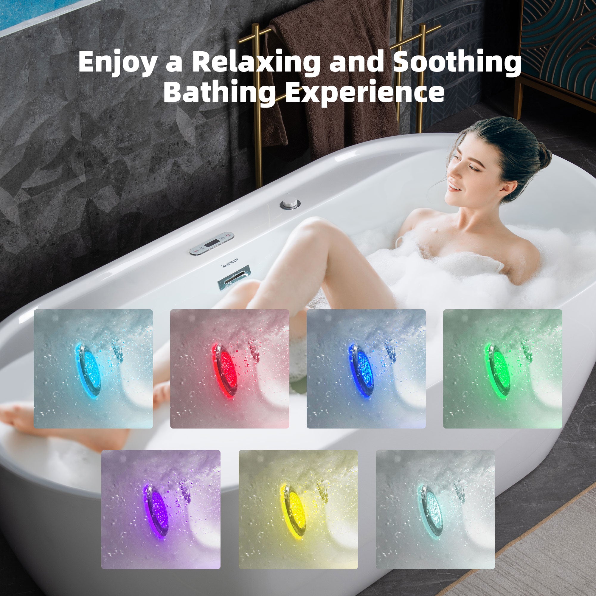 WOODBRIDGE 72" x 35-3/8" Whirlpool and Air Bath Heated Soaking Combination Tub