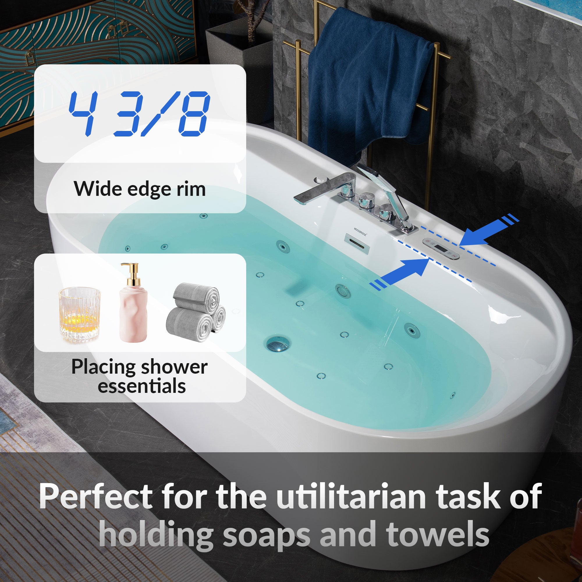 WOODBRIDGE 72" x 35-3/8" Whirlpool and Air Bath Heated Soaking Combination Tub