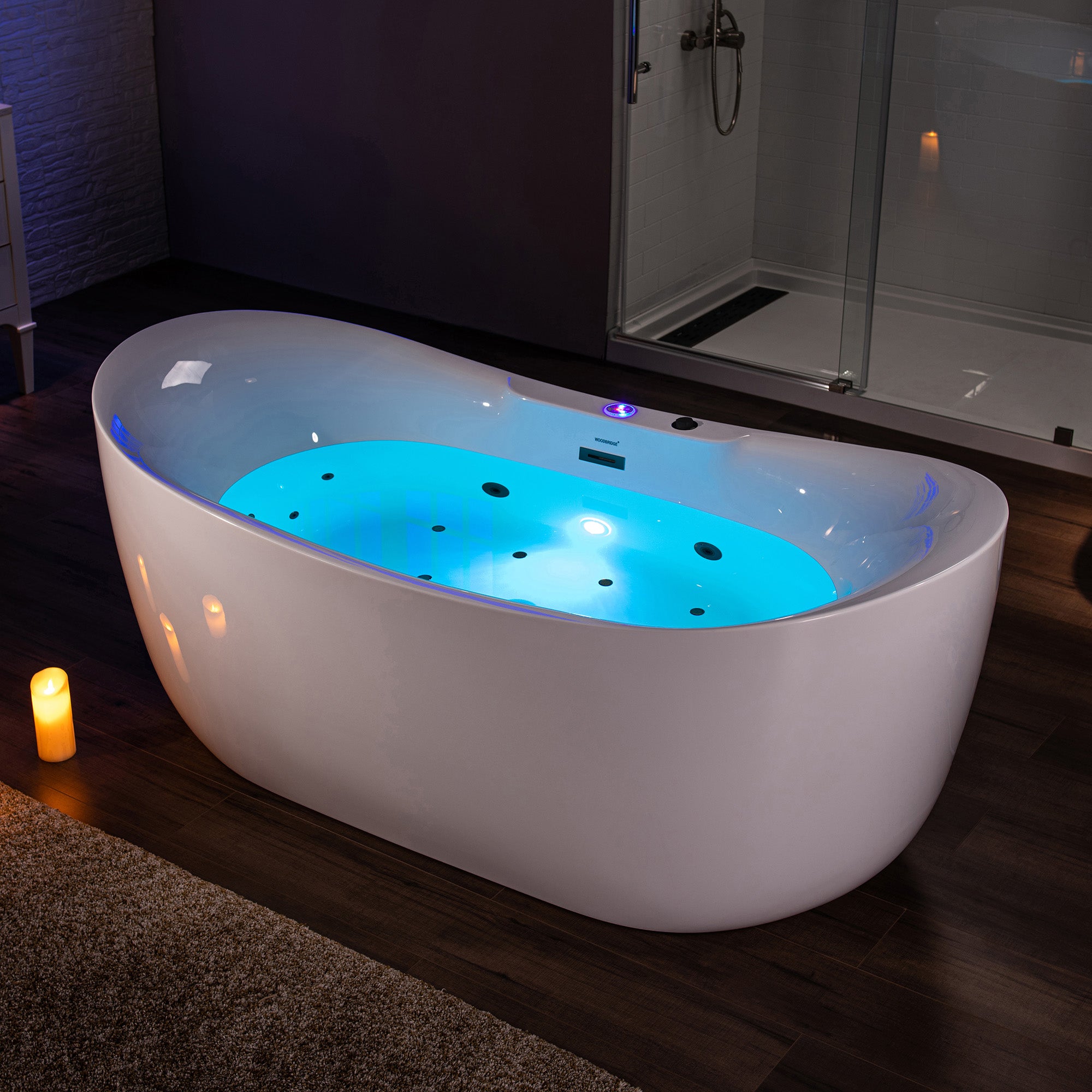 Best Seller WOODBRIDGE 72" x 35-3/8" Whirlpool Water Jetted and Air Bubble Freestanding Heated Soaking Combination Bathtub with LED control panel