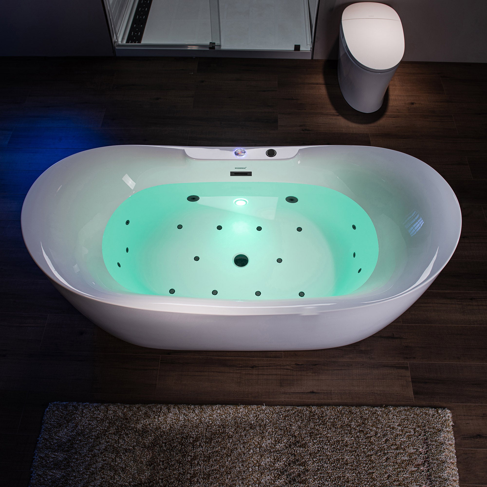 Best Seller WOODBRIDGE 72" x 35-3/8" Whirlpool Water Jetted and Air Bubble Freestanding Heated Soaking Combination Bathtub with LED control panel