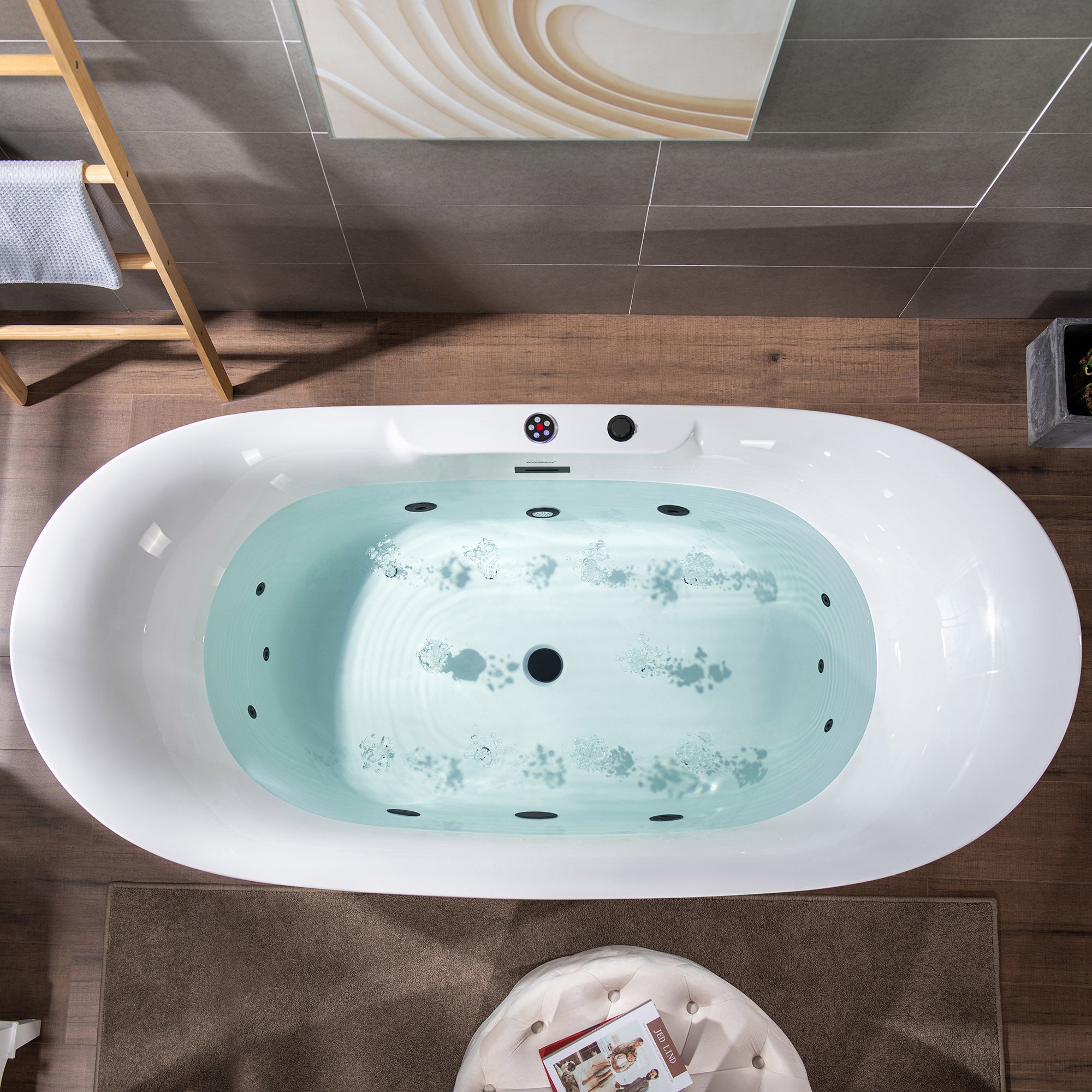 Best Seller WOODBRIDGE 72" x 35-3/8" Whirlpool Water Jetted and Air Bubble Freestanding Heated Soaking Combination Bathtub with LED control panel