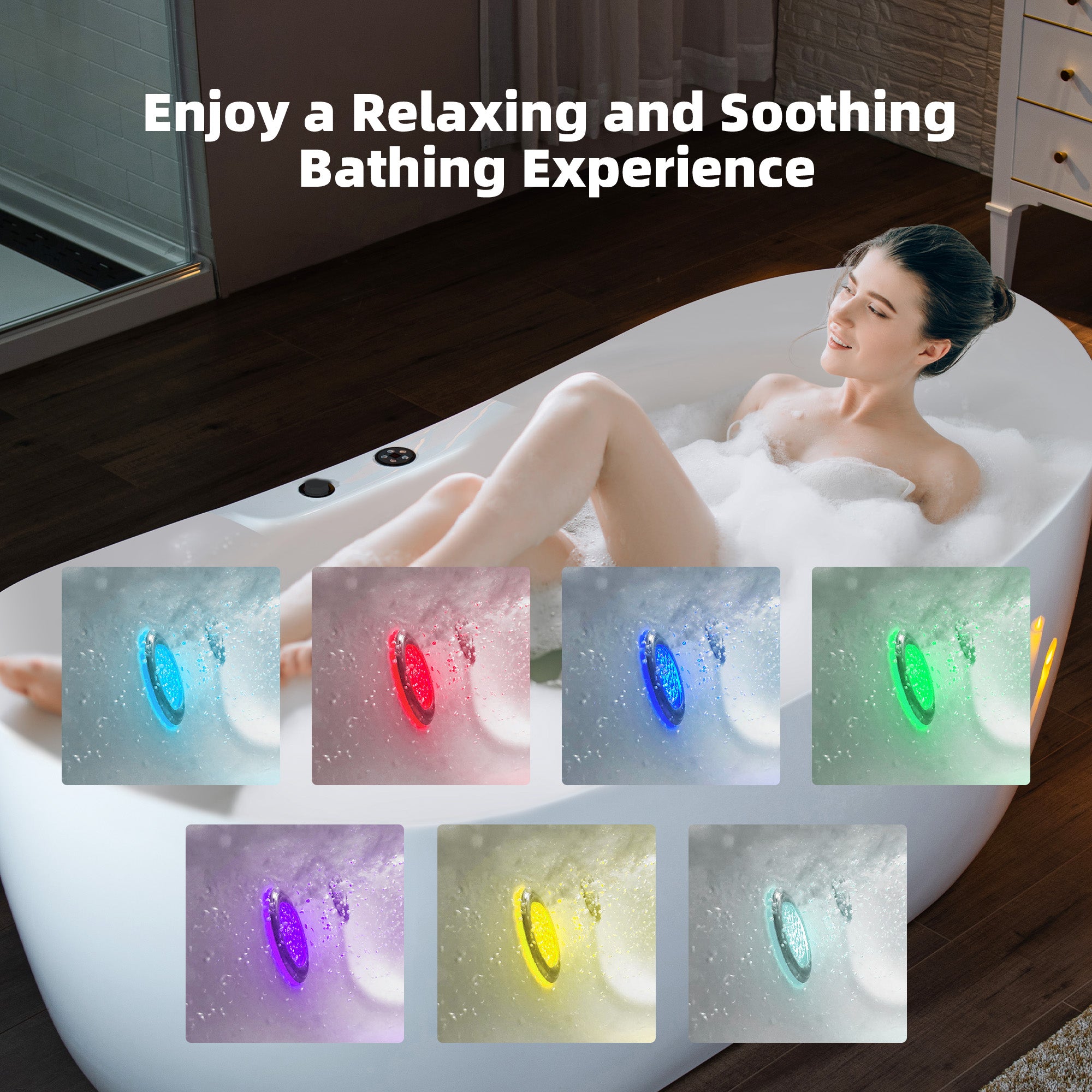 Best Seller WOODBRIDGE 72" x 35-3/8" Whirlpool Water Jetted and Air Bubble Freestanding Heated Soaking Combination Bathtub with LED control panel