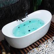 WOODBRIDGE 72" x 35-3/8" Whirlpool and Air Bath Heated Soaking Combination Tub with Adjustable Speed Air Blower, Tub Filler, and LED control panel, Matte Black Finish Trim and Drain Kit