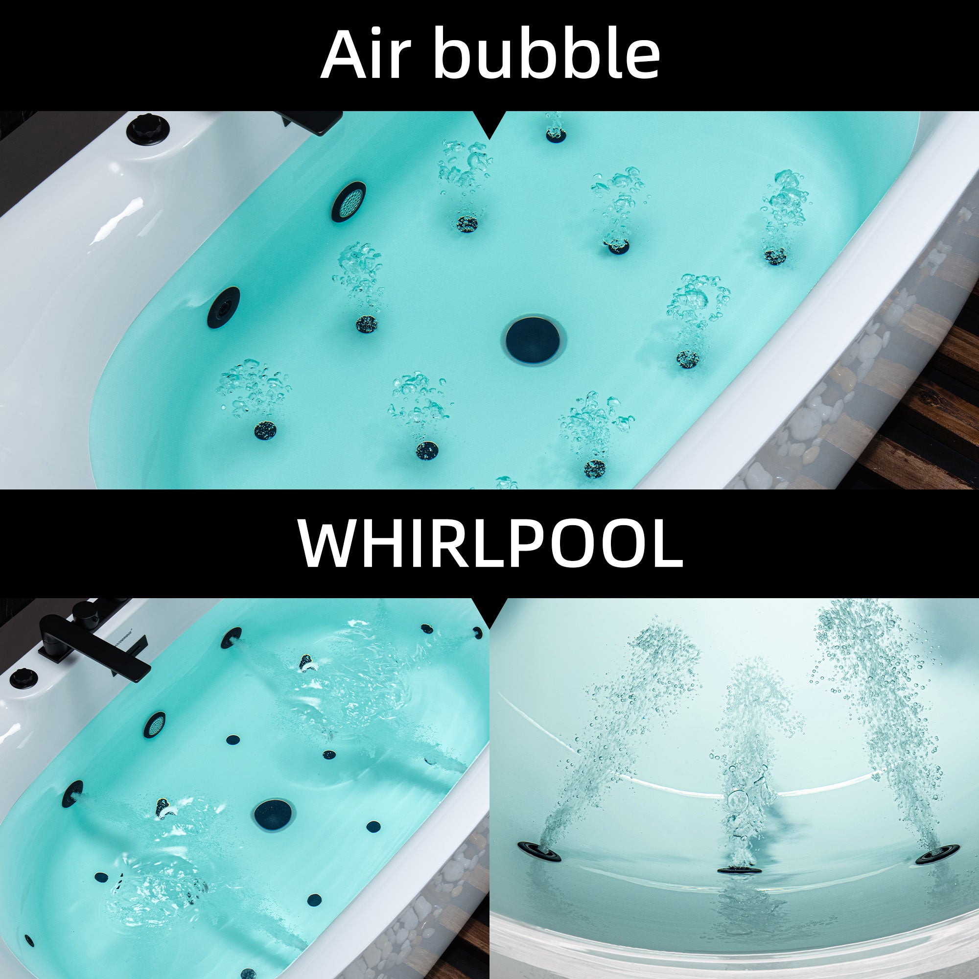 WOODBRIDGE 72" x 35-3/8" Whirlpool and Air Bath Heated Soaking Combination Tub with Adjustable Speed Air Blower, Tub Filler, and LED control panel, Matte Black Finish Trim and Drain Kit