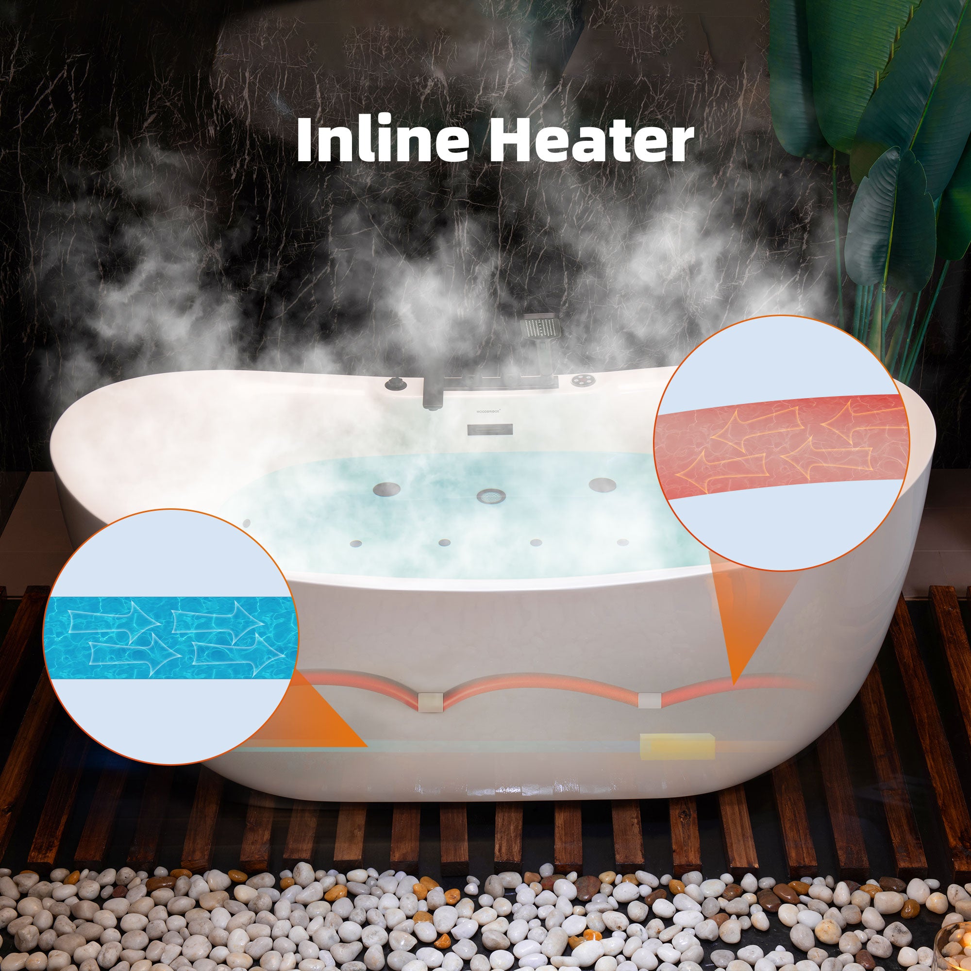 WOODBRIDGE 72" x 35-3/8" Whirlpool and Air Bath Heated Soaking Combination Tub with Adjustable Speed Air Blower, Tub Filler, and LED control panel, Matte Black Finish Trim and Drain Kit