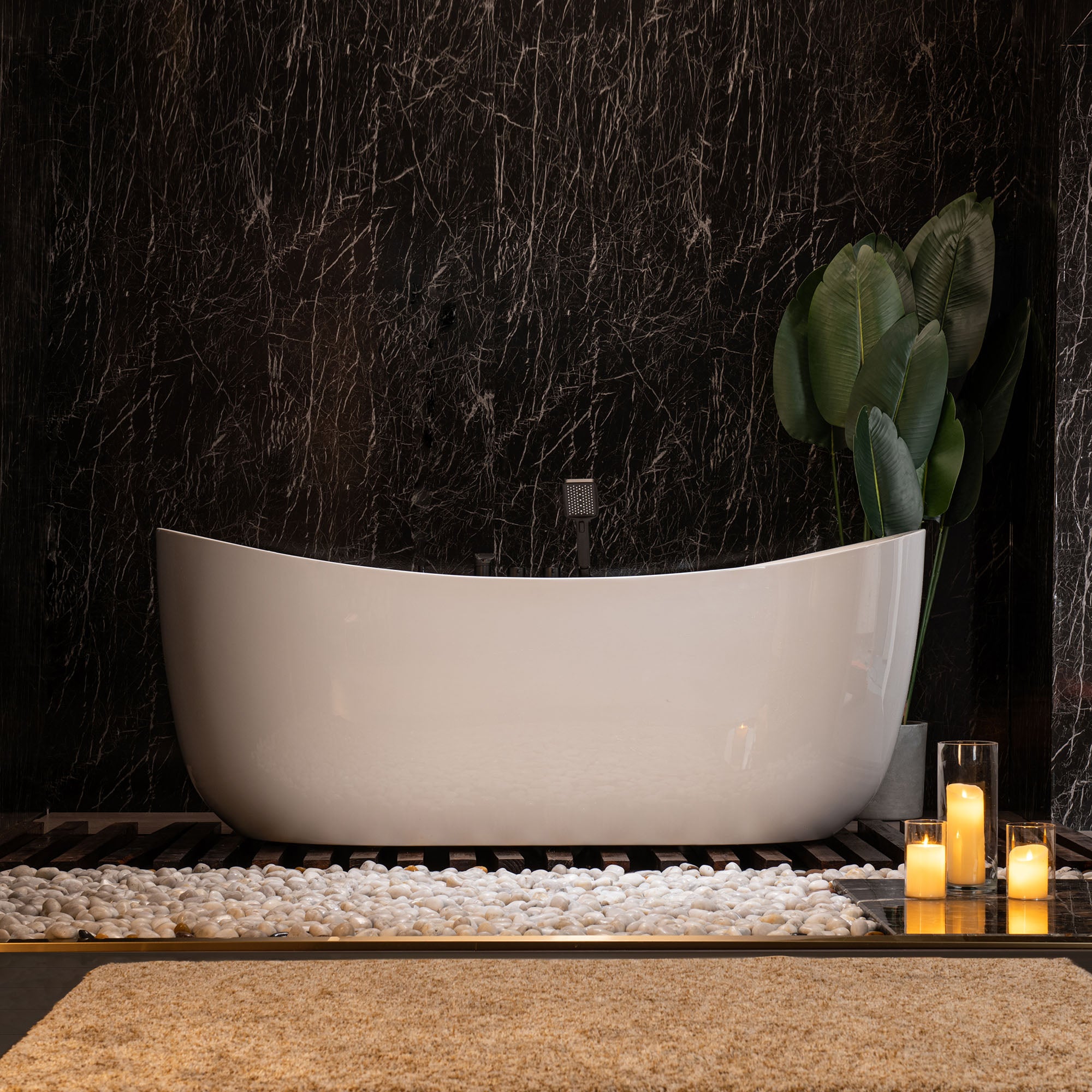 WOODBRIDGE 72" x 35-3/8" Whirlpool and Air Bath Heated Soaking Combination Tub with Adjustable Speed Air Blower, Tub Filler, and LED control panel, Matte Black Finish Trim and Drain Kit