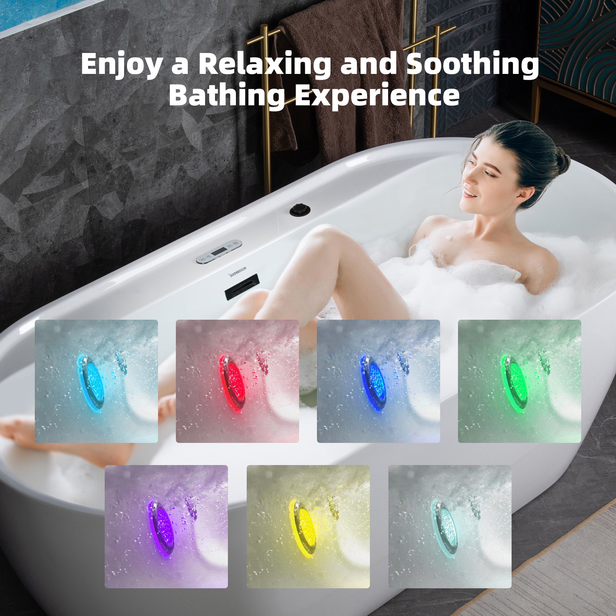 WOODBRIDGE 72" x 35-3/8" Whirlpool and Air Bath Heated Soaking Combination Tub