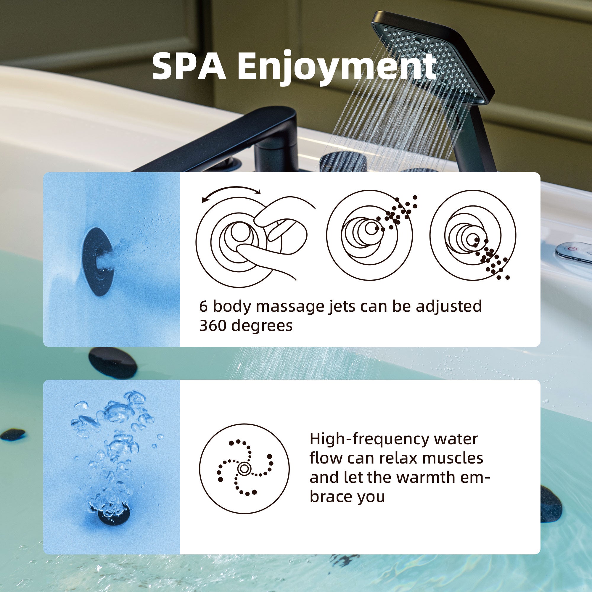 WOODBRIDGE 72" x 35-3/8" Whirlpool and Air Bath Heated Soaking Combination Tub with Adjustable Speed Air Blower, Tub Filler, and LED control panel, Matte Black Finish Trim and Drain Kit
