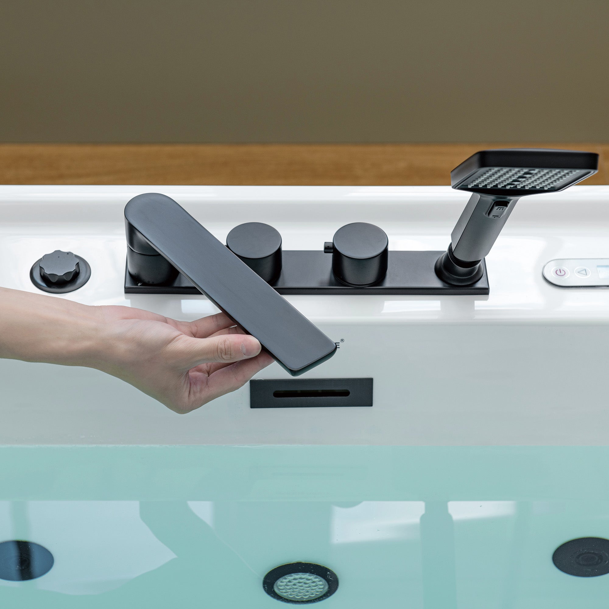 WOODBRIDGE 72" x 35-3/8" Whirlpool and Air Bath Heated Soaking Combination Tub with Adjustable Speed Air Blower, Tub Filler, and LED control panel, Matte Black Finish Trim and Drain Kit