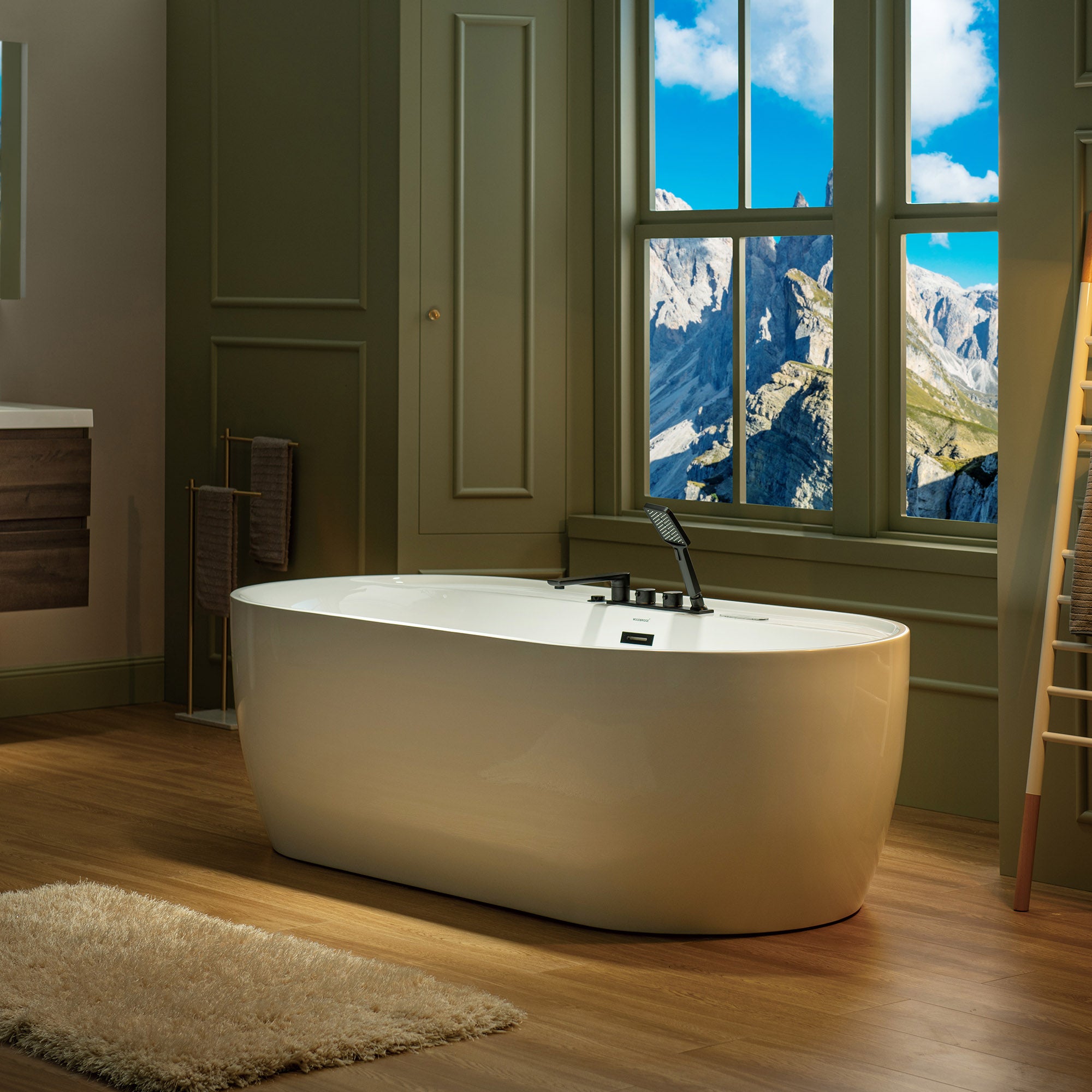 WOODBRIDGE 72" x 35-3/8" Whirlpool and Air Bath Heated Soaking Combination Tub with Adjustable Speed Air Blower, Tub Filler, and LED control panel, Matte Black Finish Trim and Drain Kit