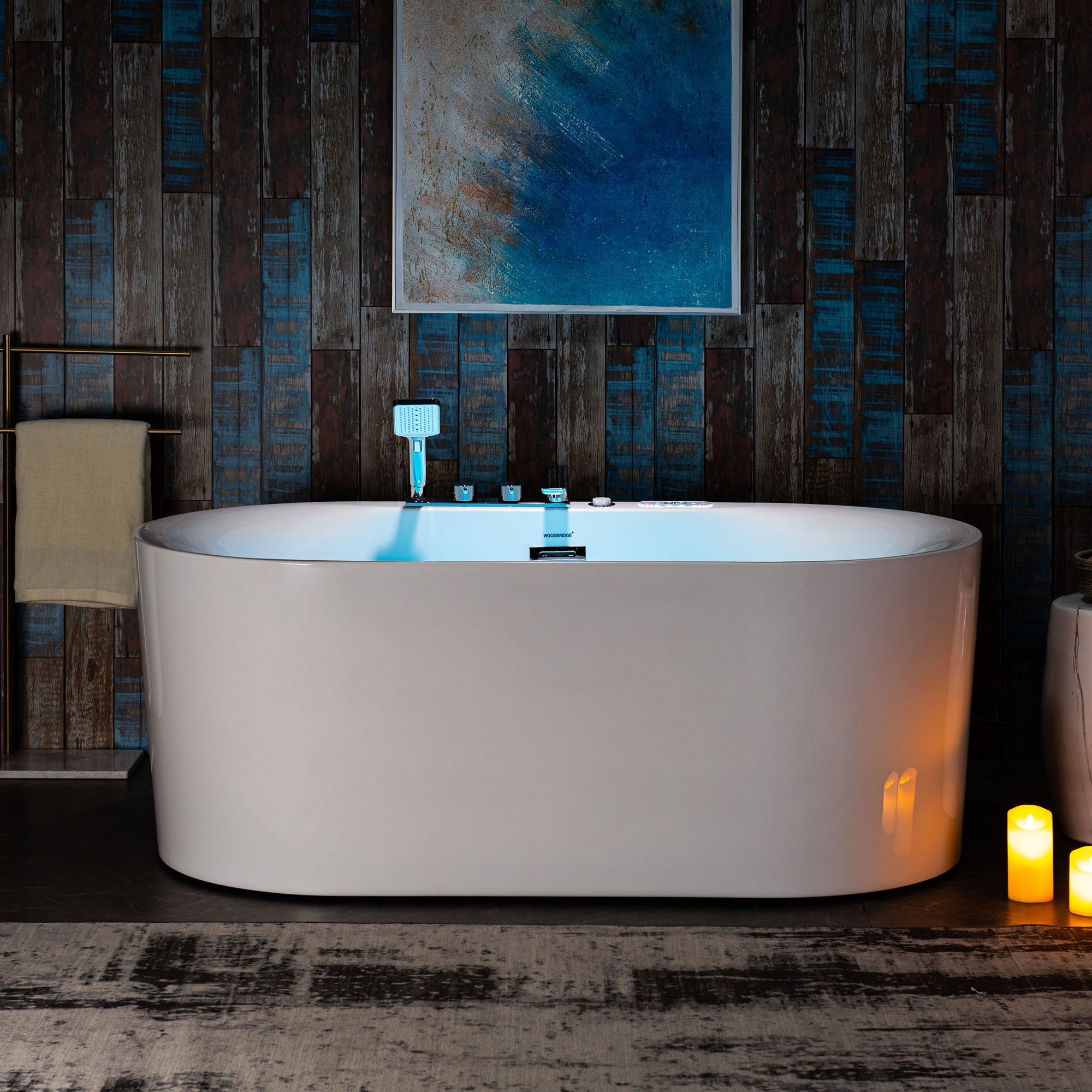 WOODBRIDGE 59" x 31-1/2" Whirlpool Water Jetted & Air Bubble Heated Freestanding Combination Bathtub with Tub Filler & LED Control – BJ100+F0041CH