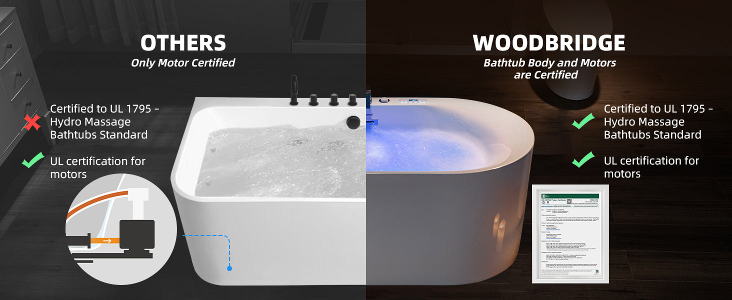 WOODBRIDGE 59" x 31-1/2" Whirlpool Water Jetted & Air Bubble Heated Freestanding Combination Bathtub with Tub Filler & LED Control – BJ100+F0041CH