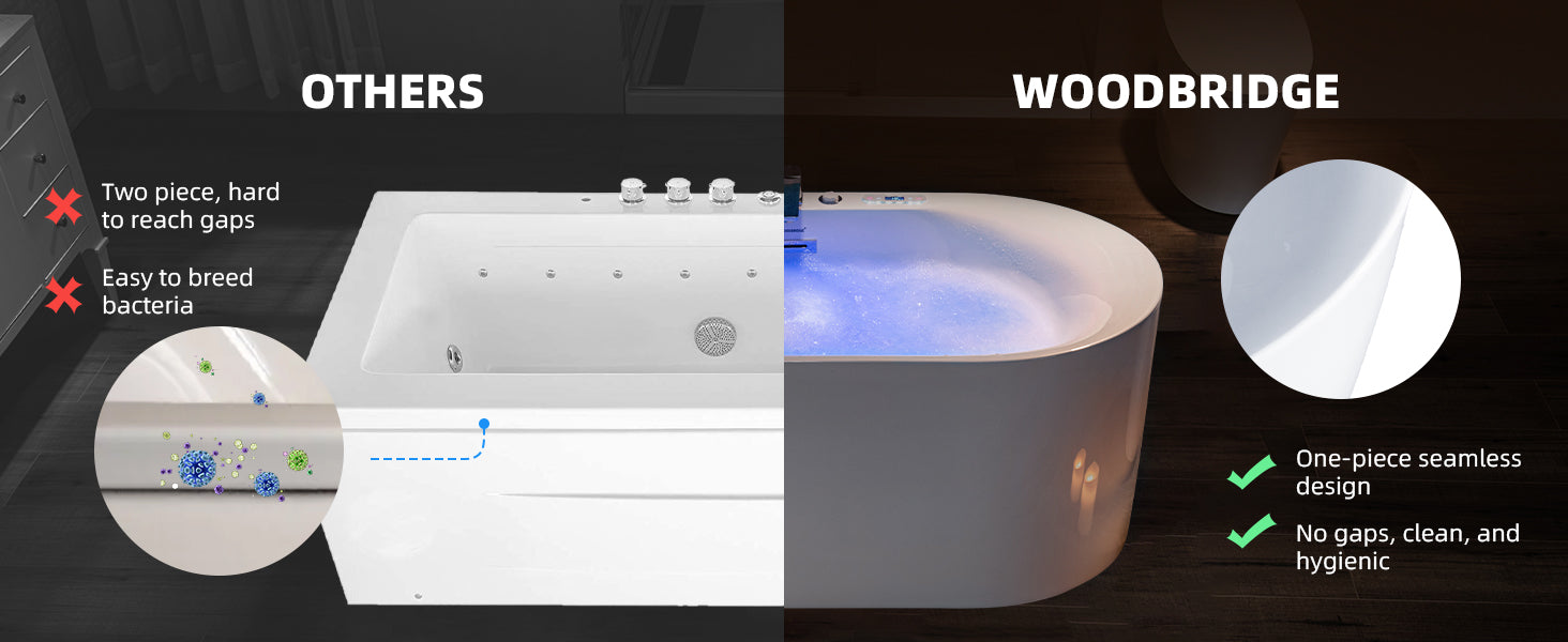 WOODBRIDGE 59" x 31-1/2" Whirlpool Water Jetted & Air Bubble Heated Freestanding Combination Bathtub with Tub Filler & LED Control – BJ100+F0041CH
