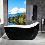 WOODBRIDGE BTS1607/B0031 67"  Air Bubble Freestanding Bathtub with Chrome Overflow and Drain, BTS1607, B-0031 Black
