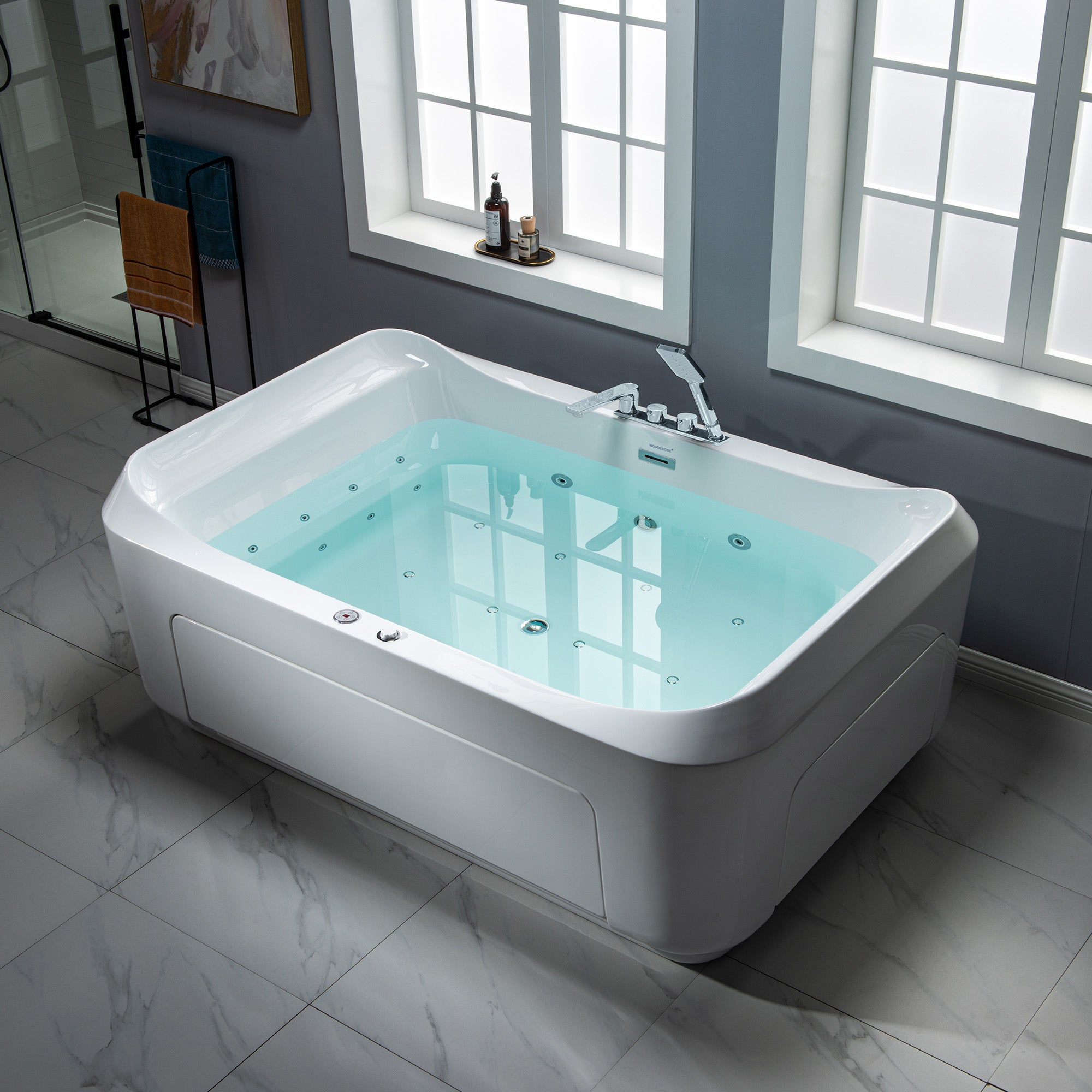 WOODBRIDGE 2-Person Freestanding Whirlpool & Air Bath Tub with Heated Blower – BTS0091