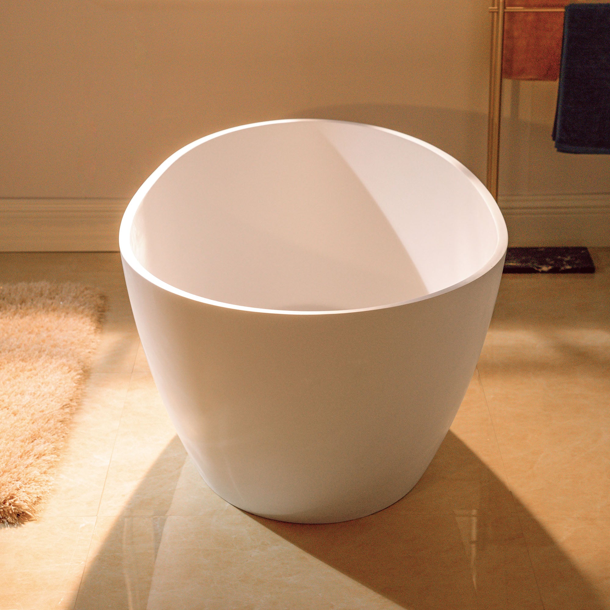 WOODBRIDGE 58-5/8" L x 29-1/8" W Luxury Contemporary Solid Surface Stone Resin Freestanding Bathtub in Matte White with 2-Drain Covers