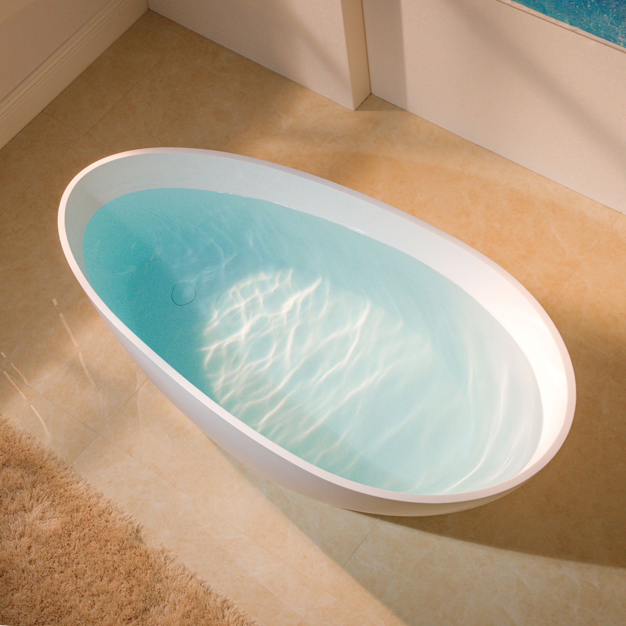 WOODBRIDGE 58-5/8" L x 29-1/8" W Luxury Contemporary Solid Surface Stone Resin Freestanding Bathtub in Matte White with 2-Drain Covers