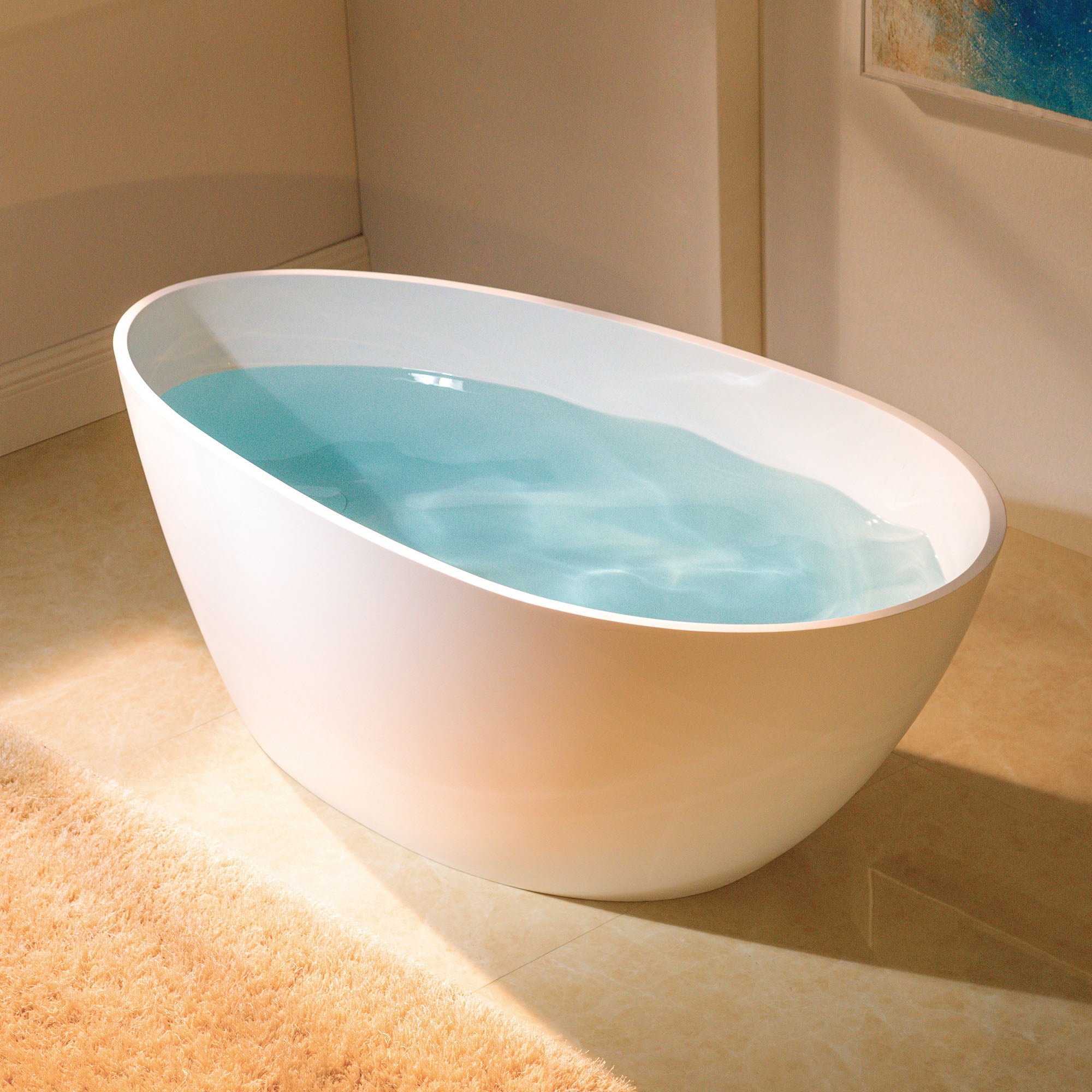 WOODBRIDGE 58-5/8" L x 29-1/8" W Luxury Contemporary Solid Surface Stone Resin Freestanding Bathtub in Matte White with 2-Drain Covers