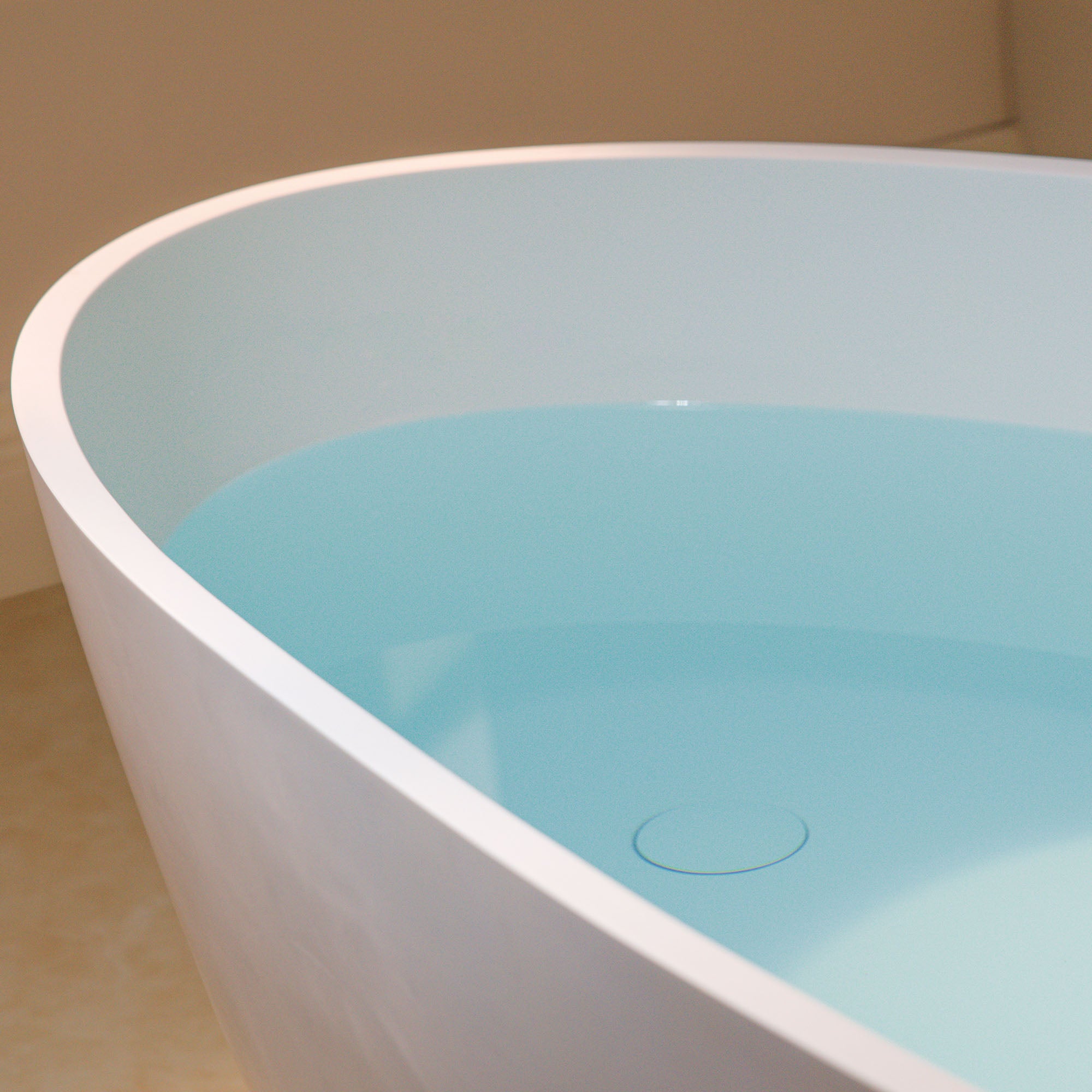 WOODBRIDGE 58-5/8" L x 29-1/8" W Luxury Contemporary Solid Surface Stone Resin Freestanding Bathtub in Matte White with 2-Drain Covers