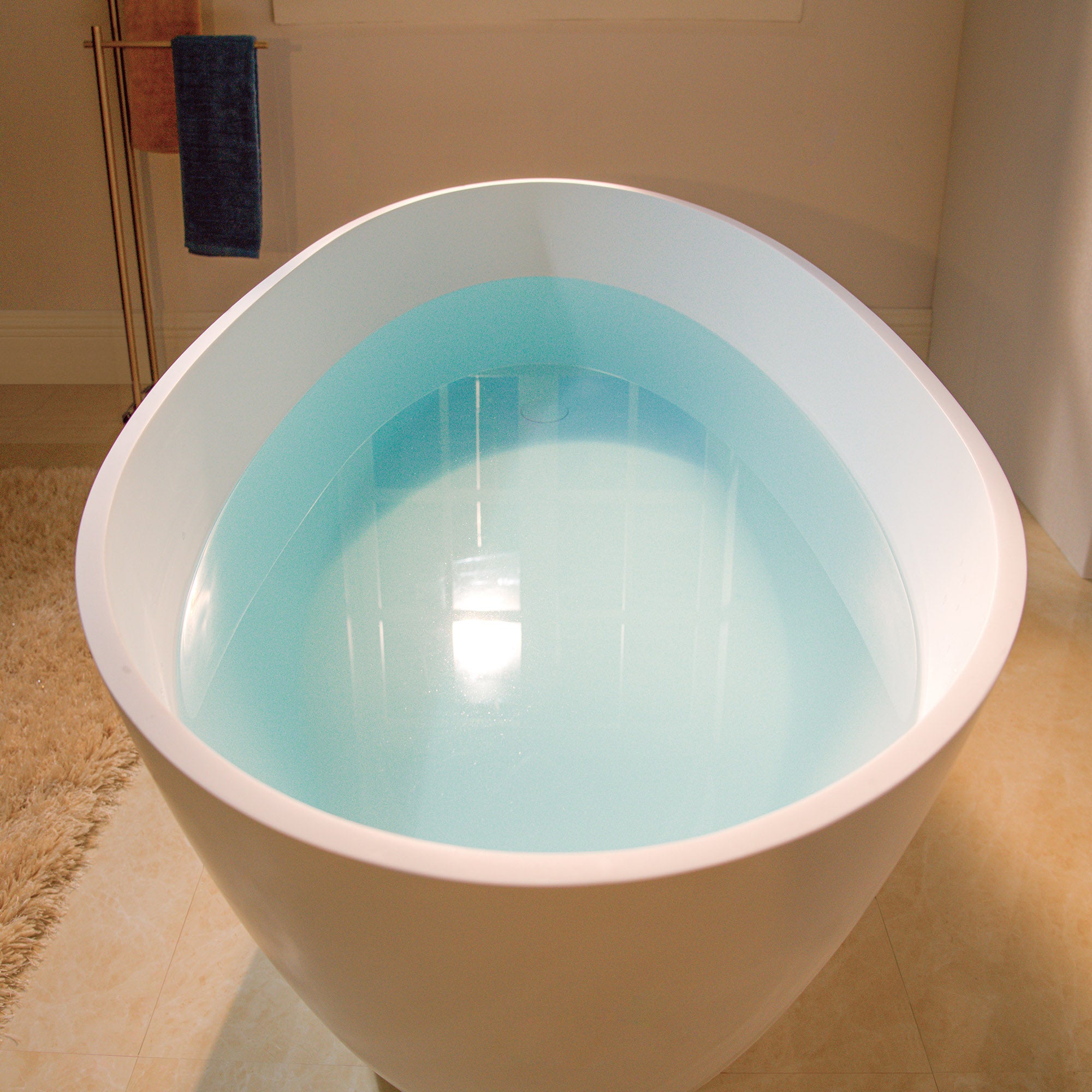 WOODBRIDGE 58-5/8" L x 29-1/8" W Luxury Contemporary Solid Surface Stone Resin Freestanding Bathtub in Matte White with 2-Drain Covers