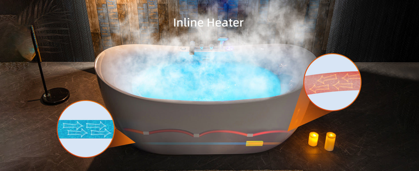WOODBRIDGE 72" Whirlpool & Air Bubble Freestanding Heated Combination Bathtub with Tub Filler & LED Control Panel, BJ400+F0041CH