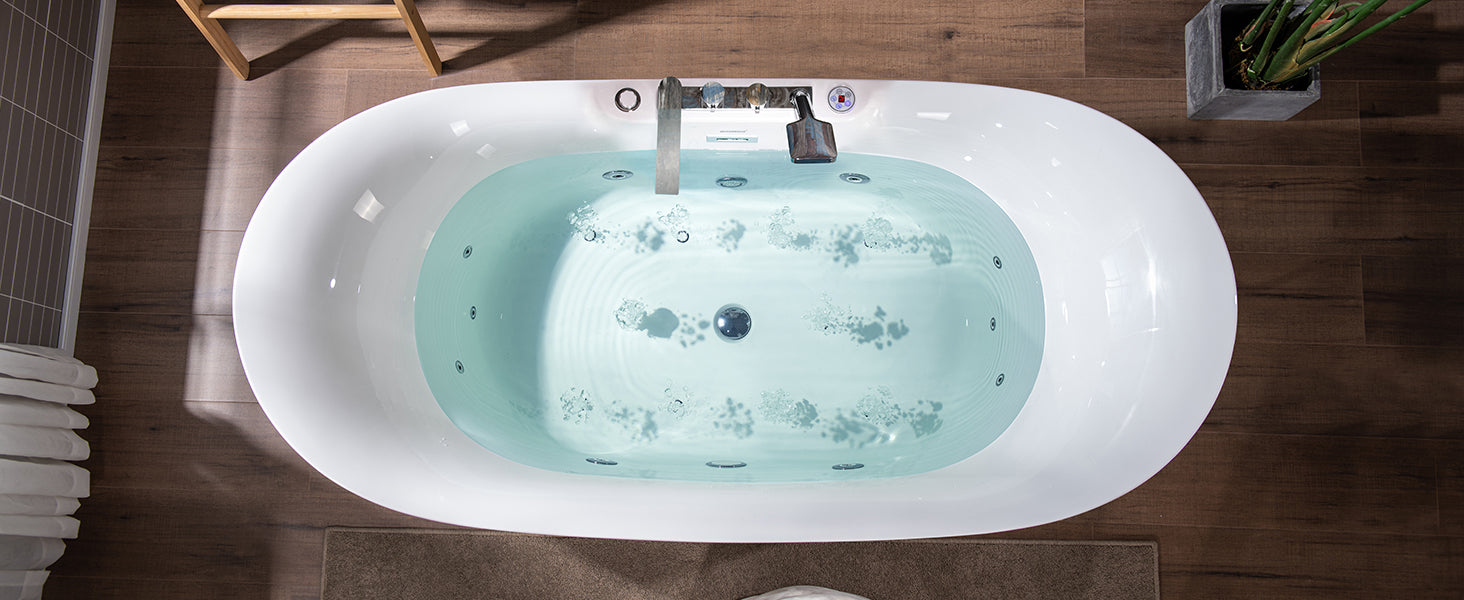WOODBRIDGE 72" Whirlpool & Air Bubble Freestanding Heated Combination Bathtub with Tub Filler & LED Control Panel, BJ400+F0041CH