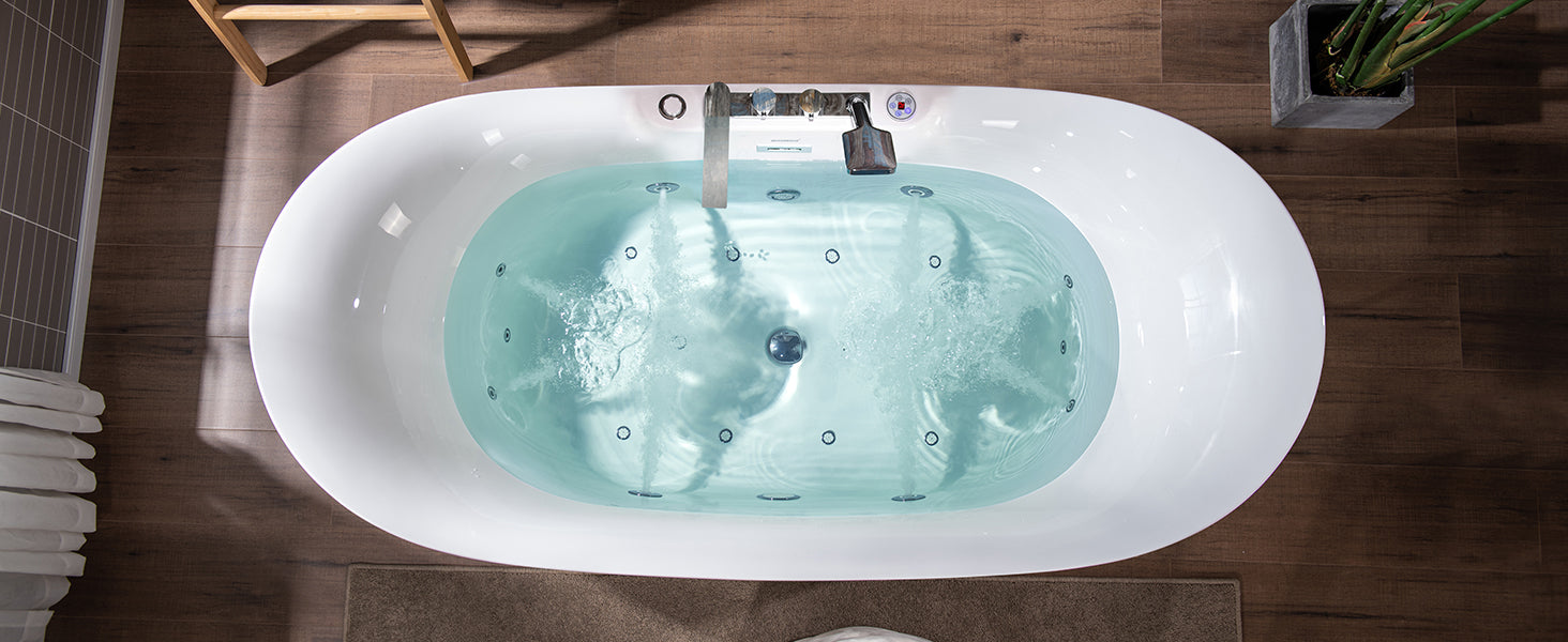 WOODBRIDGE 72" Whirlpool & Air Bubble Freestanding Heated Combination Bathtub with Tub Filler & LED Control Panel, BJ400+F0041CH