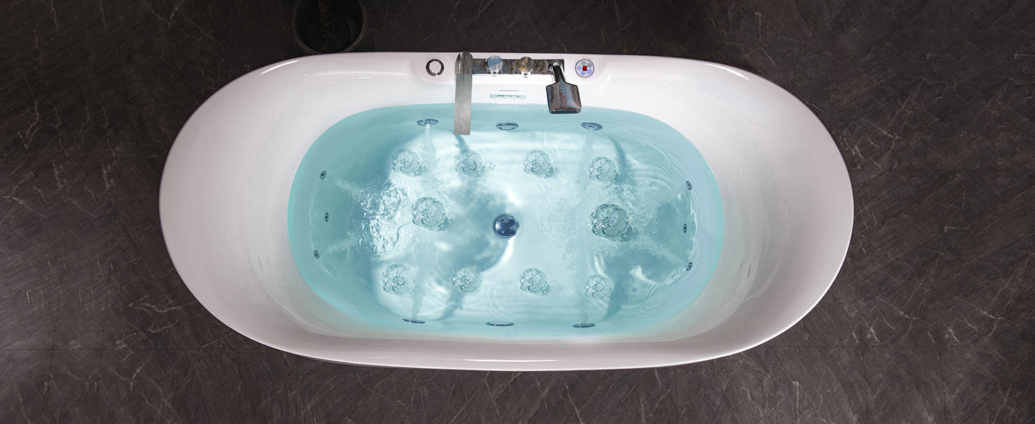 WOODBRIDGE 72" Whirlpool & Air Bubble Freestanding Heated Combination Bathtub with Tub Filler & LED Control Panel, BJ400+F0041CH