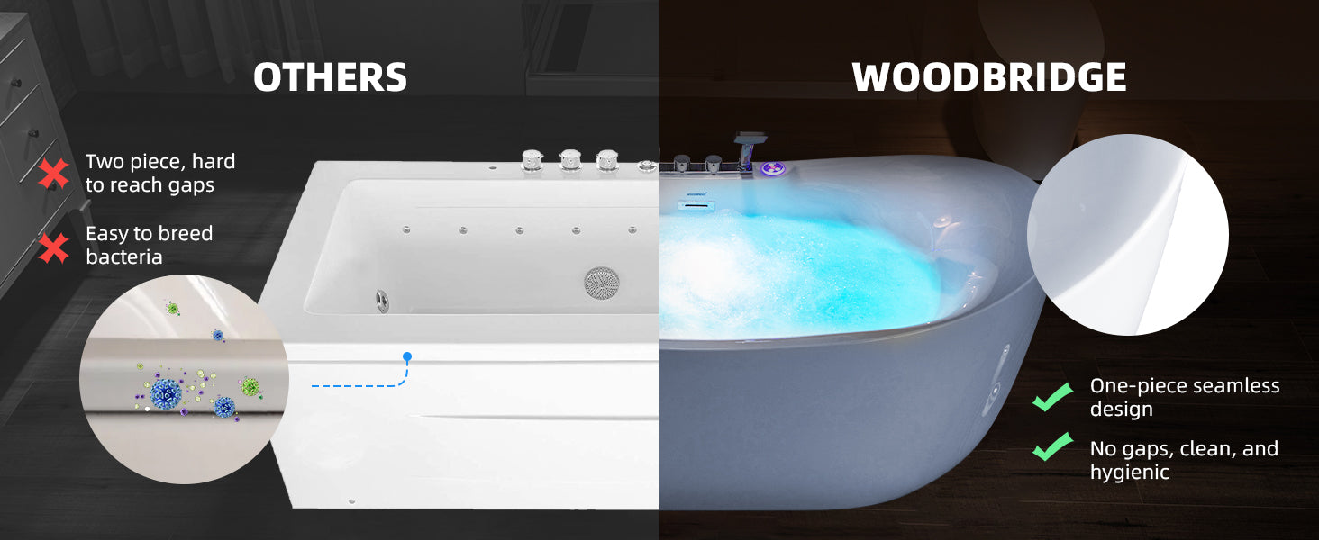 WOODBRIDGE 72" Whirlpool & Air Bubble Freestanding Heated Combination Bathtub with Tub Filler & LED Control Panel, BJ400+F0041CH