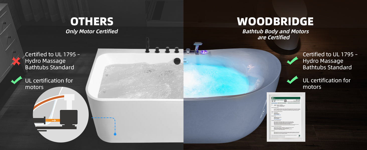 WOODBRIDGE 72" Whirlpool & Air Bubble Freestanding Heated Combination Bathtub with Tub Filler & LED Control Panel, BJ400+F0041CH