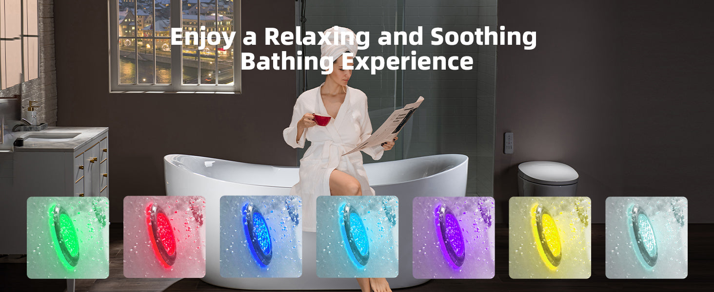 WOODBRIDGE 72" Whirlpool & Air Bubble Freestanding Heated Combination Bathtub with Tub Filler & LED Control Panel, BJ400+F0041CH